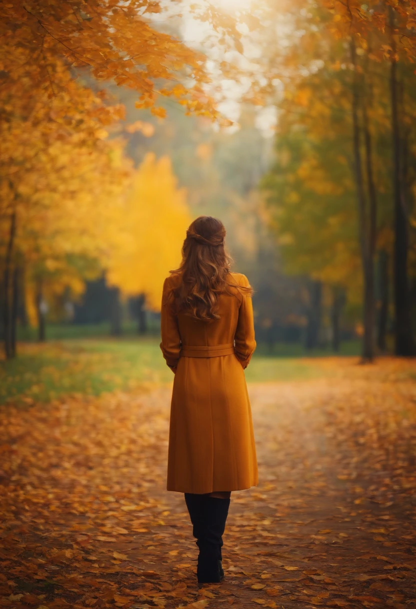 Girl standing with her back in autumn park
