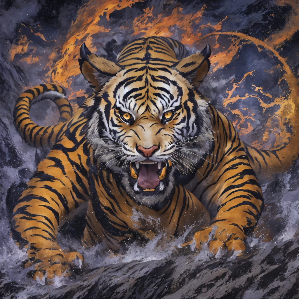 Night Tiger Demon 32K,Phoenix Immortal Demon Realm, Chance encounter with Liu Hanshu, He saw in him his former self, It was decided to take him as an apprentice, Teach him how to protect himself, But because of the Tibetan star map, Phoenix and the Liu family、The Jade Sword Sect establishes relationships, It opens with the death of Liu Hanshu, Qin Yu embarked on the road of confrontation with a strong enemy, Working hard, Make yourself stronger, Stick to your own core path of justice, (Tiger demon)eyes filled with angry,The monitor lizard clenched its fists,Rush up,Deliver a fatal blow to your opponent,full bodyesbian,Full body Night Tiger Demon Male Mage 32K(Masterpiece Canyon Ultra HD)Night Tiger Demon(canyons)Climb the streets, The scene of the explosion(canyons), (Night), The angry fighting stance of the Night Tiger Demon, looking at the ground, Batik linen bandana, Chinese python pattern long-sleeved garment, canyons(Abstract propylene splash:1.2), Dark clouds lightning background,Flour flies(realisticlying:1.4),Black color hair,Flour fluttering,rainbow background, A high resolution, the detail, RAW photogr, Sharp Re, Nikon D850 Film Stock Photo by Jefferies Lee 4 Kodak Portra 400 Camera F1.6 shots, Rich colors, ultra-realistic vivid textures, Dramatic lighting, Unreal Engine Art Station Trend, cinestir 800,Flowing black hair,(((Jungle Canyon)))The wounded lined up in the streets(vale)Climb the streets,Movie master real-time image quality(tmasterpiece,k hd,hyper HD,32K)Night Tiger Demon(Linen batik scarf), Combat posture, looking at the ground, Linen bandana, Chinese night tiger demon pattern long-sleeved clothing,Night Tiger Demon(Abstract gouache splash:1.2), Dark clouds lightning background,sprinkling