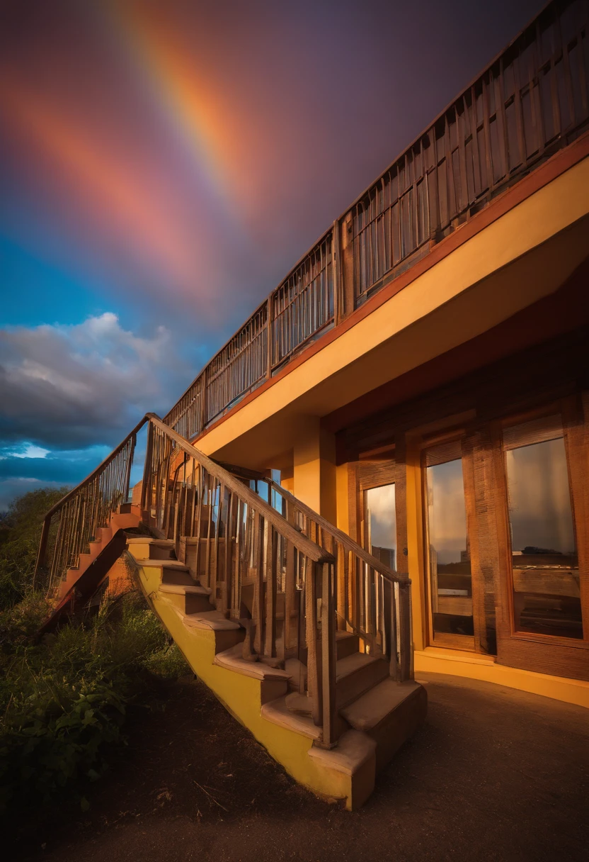 Close-up of the stairs leading to the rainbow sky, stairway to heaven, A very colorful heaven, stairs from hell to heaven, Leading to the Sky, Rainbow clouds, Colors of Heaven, Rainbow Trail, Colorful sky, Rainbow clouds, Heaven!!!!!!!!, rainbow, Rainbow colors, Psychedelic sky, In beautiful colors, Irridescent color, colorful dream, colorful skies