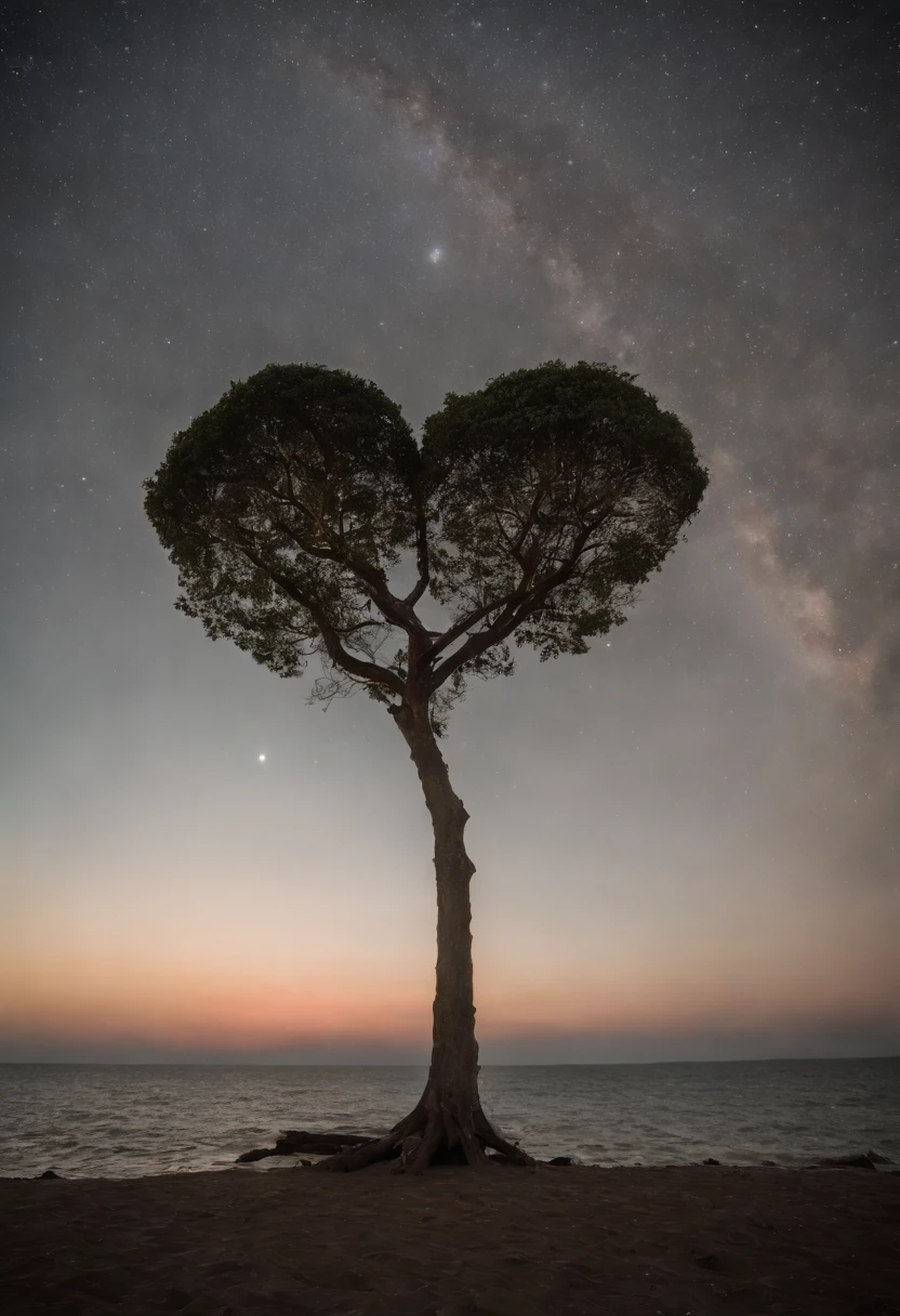 imagem em alta qualidade, A sea in the immensity, An image in the immensity with trees and forests that form a heart and in the center, a direita um barco guiado por um poeta, mar de sangue, poeta sobre a maresia de um mar de sangue, mar grande, poeta escrevendo