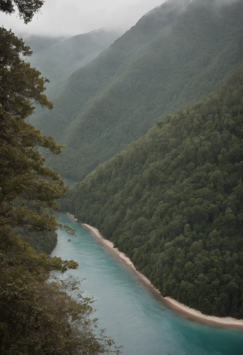 imagem em alta qualidade, A sea in the immensity, An image in the immensity with trees and forests that form a heart and in the center, a direita um barco guiado por um poeta, mar de sangue, poeta sobre a maresia de um mar de sangue, mar grande, poeta escrevendo