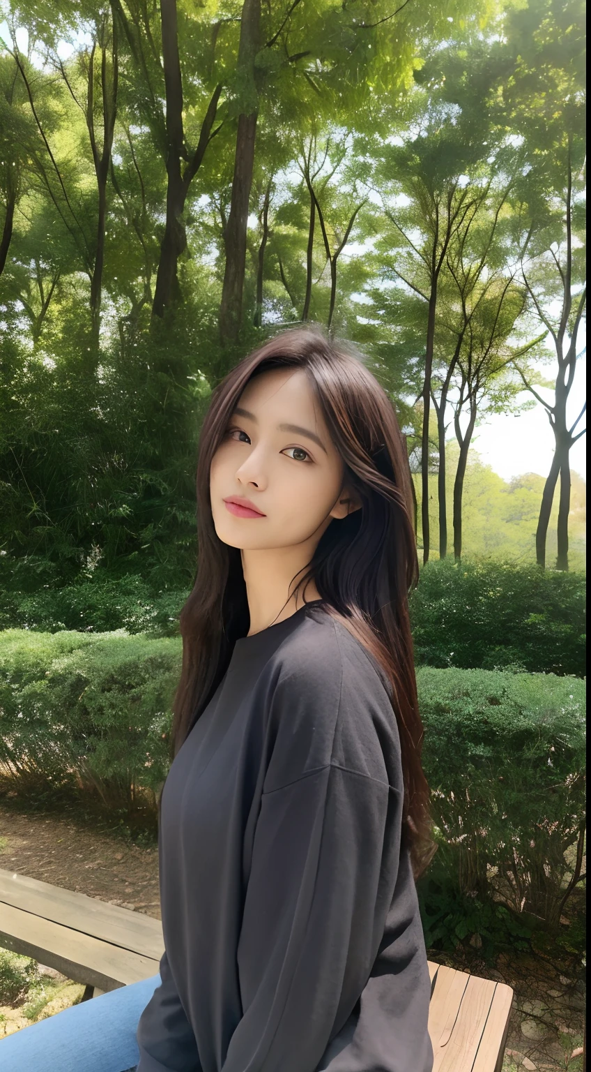 (Dark,natta,the night, nood, 8K, tmasterpiece:1.3)), full body Esbian, Long legs, Focalors:1.2, Perfect figure beautiful woman:1.4, Slim abs:1.1, ((dark brown hair, large tities:1.2 )), (Harnes,The shirt,standing on your feet,Sidehead:1.2,), ((Urban Forest Park,seat :1.3)), Highly detailed facial and skin texture, A detailed eye, 二重まぶた,Flying long hair,the night