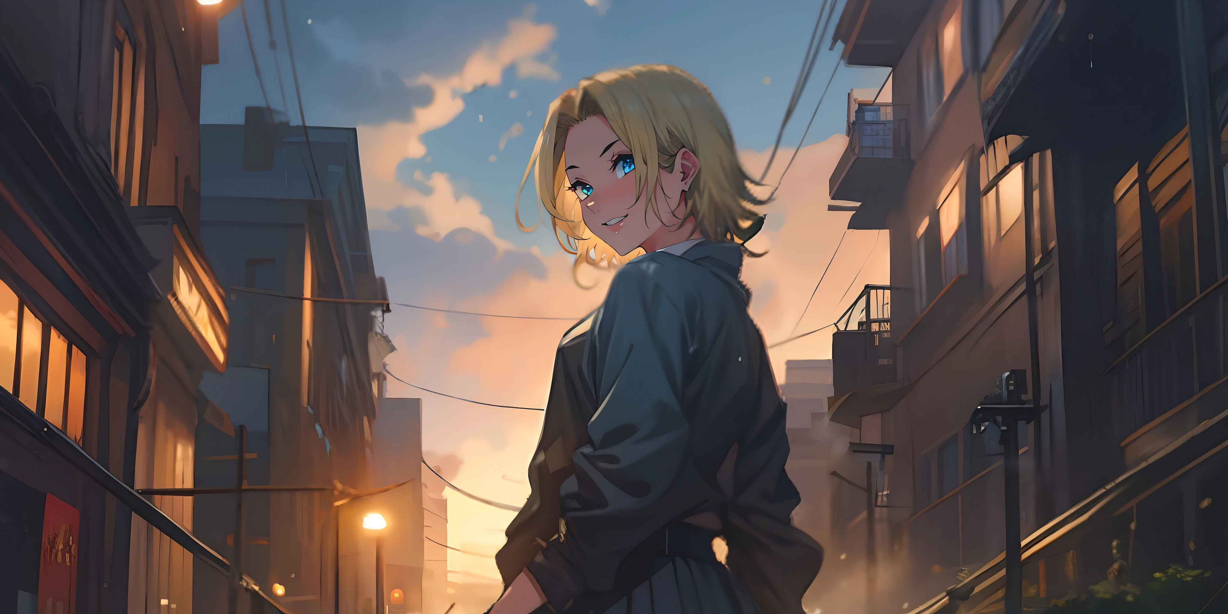 reina, (short hair, blonde hair:1.6), sweating, glowing eyes, heavy breathing, female focus, rain, 1girl, cloud, jewelry, sky, ring, skirt, outdoors, cloudy_sky, solo, looking_at_viewer, belt, pleated_skirt, standing, pantyhose, long_sleeves, foreshortening, white_skirt, black_legwear, magic portal, a woman that is standing in front of a building, anime style like fate/stay night, badass anime 8 k, anime style 4 k, best anime 4k konachan wallpaper, anime key art, anime! 4 k, anime! 4k, anime key visual”, popular isekai anime, key visual, ufotable art style, anime background key visual,"hotorealistic, Hyperrealistic, Hyperdetailed, analog style, soft lighting, subsurface scattering, realistic, heavy shadow, masterpiece, best quality, ultra realistic, 8k, golden ratio, Intricate, High Detail, film photography, soft focus", anime coloring, anime screencap, sweating, steaming body, fog