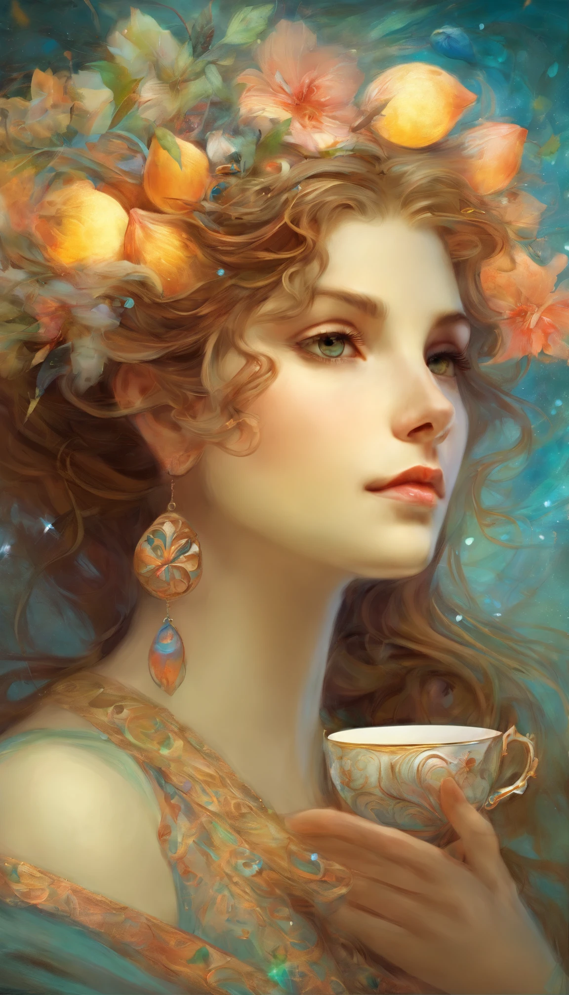 Photorealistic photorealism of cake in teacup,,{{Masterpiece}}, {{{Best quality}}},{{Ultra-detailed}}, {{illustration}},{{Masterpiece}},{{{Best quality}}},{{Ultra-detailed}}, {{{illustration}}},{{Disheveled hair}},close up photograph,A beautiful painting by Alphonse Mucha,glass paint,dripping paint,Paper marbling,Fluffy paint,Easter eggs,