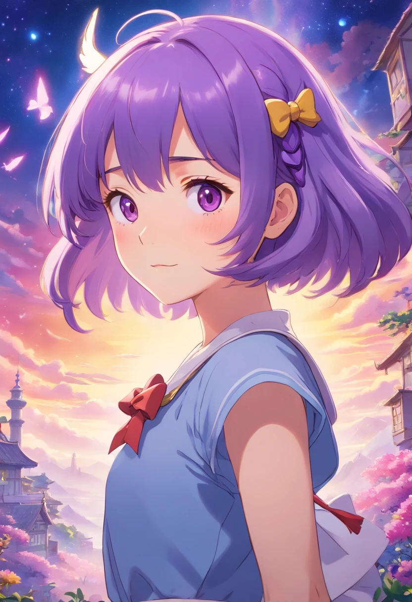 (Obra maestra, La mejor calidad)), (1girl), (solamente), (Enfoque femenino), (brown skin), (Short black to purple hair), )purple eyes, ojos brillante), (Black croptop clothing with a skull illustration), (serio, extremadamente detallado, Lindo, intrincado, fondo blanco, una mano arriba saludando, estilo cartoon.