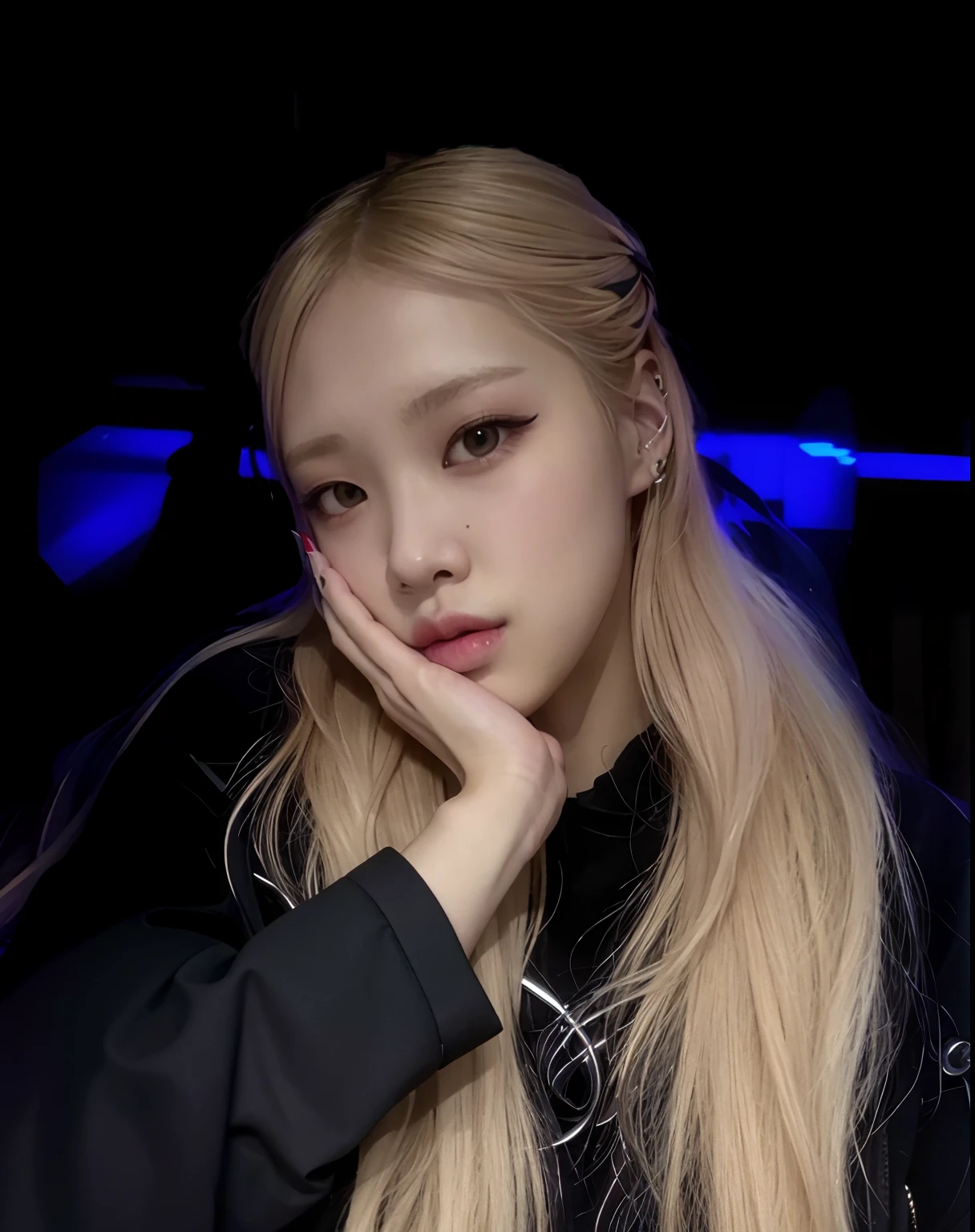 blonde woman with long hair and black jacket posing for a picture, portrait of jossi of blackpink, roseanne park of blackpink, portrait of kim petras, jia, kda, jossi of blackpink, sha xi, cl, portrait of female korean idol, ji-min, with long blond hair, pouting, she is facing the camera