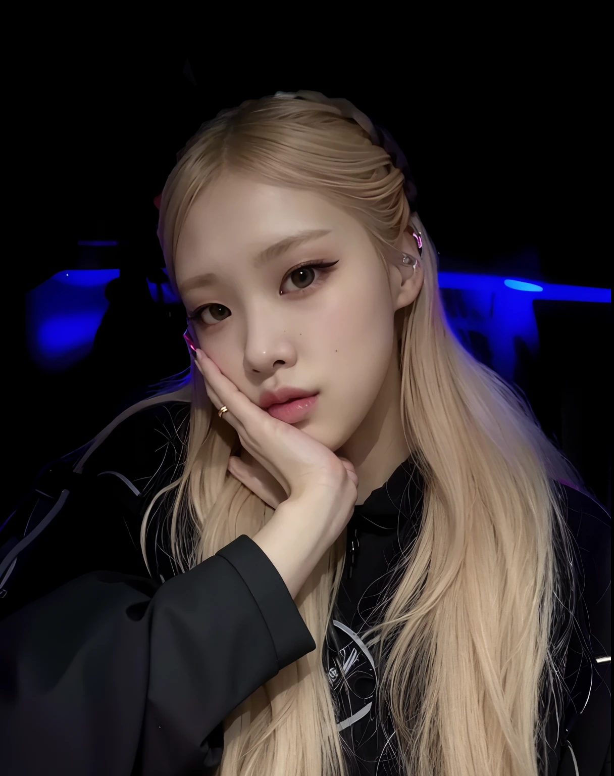 blonde woman with long hair and black jacket posing for a picture, portrait of jossi of blackpink, roseanne park of blackpink, portrait of kim petras, jia, kda, jossi of blackpink, sha xi, cl, portrait of female korean idol, ji-min, with long blond hair, pouting, she is facing the camera