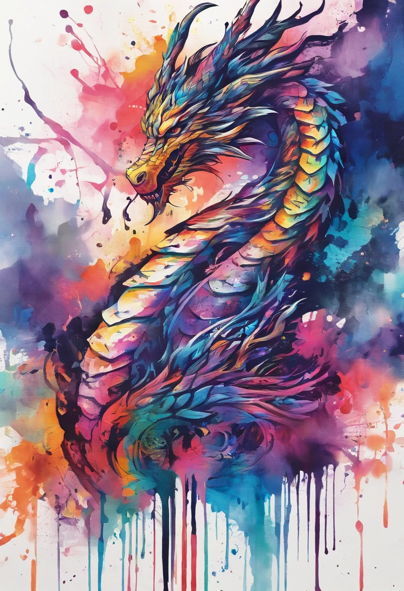 In the world of watercolor,A majestic dragon stands tall and displays its brilliance。Its body looms,It's like coming from a myth and legend,Each piece of watercolor flows on the canvas,It seems to tell the power and mystery of the dragon。((s fractal art)),((tmasterpiece,best qualtiy,extremely detaile,超高分辨率,detailedbackground)),(((abstract backgrounds))),((a color)),blossoms