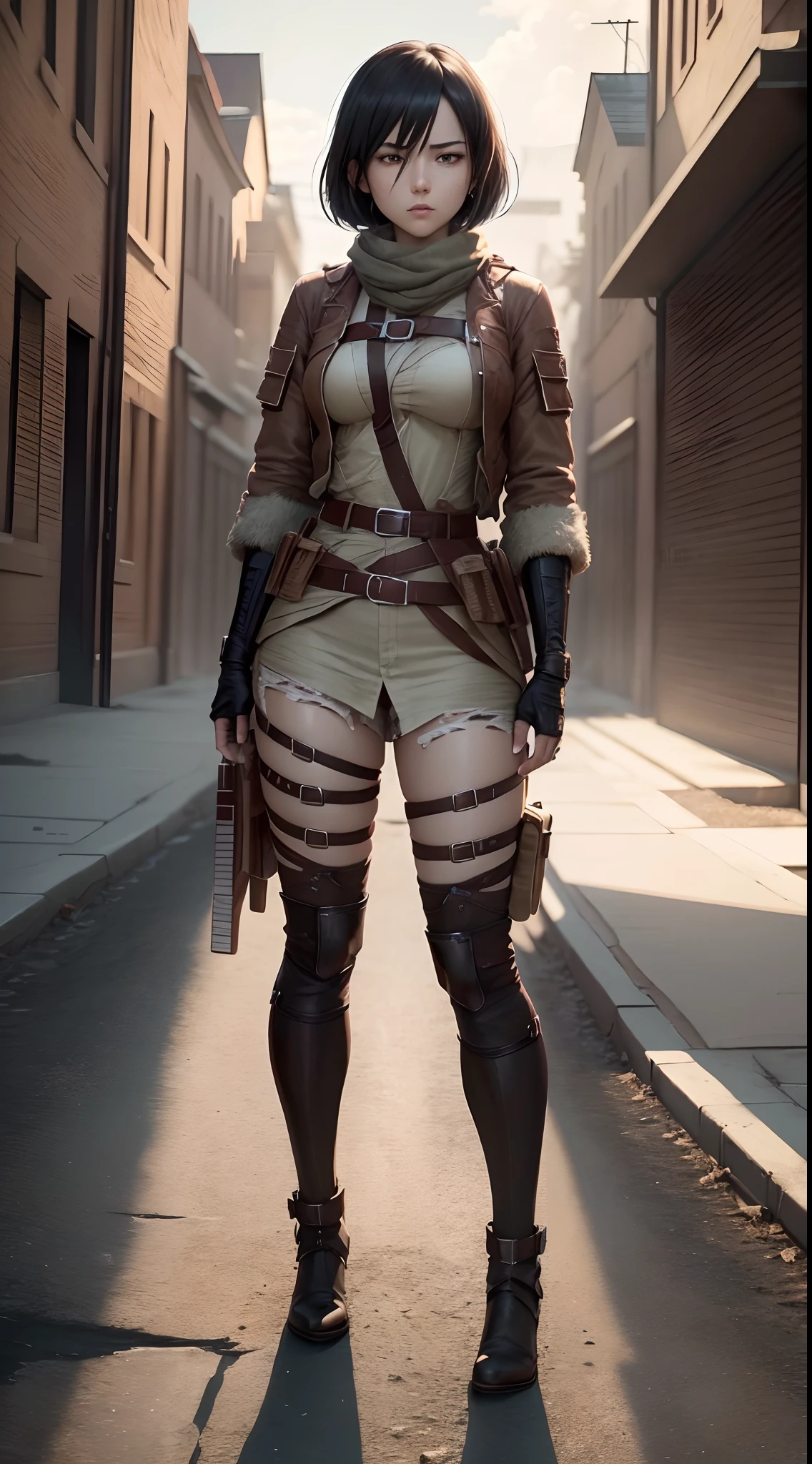 Mikasa from "Attack on Titan", (((best quality, 8k, masterpiece:1.3))), ultra details, ultra detailed