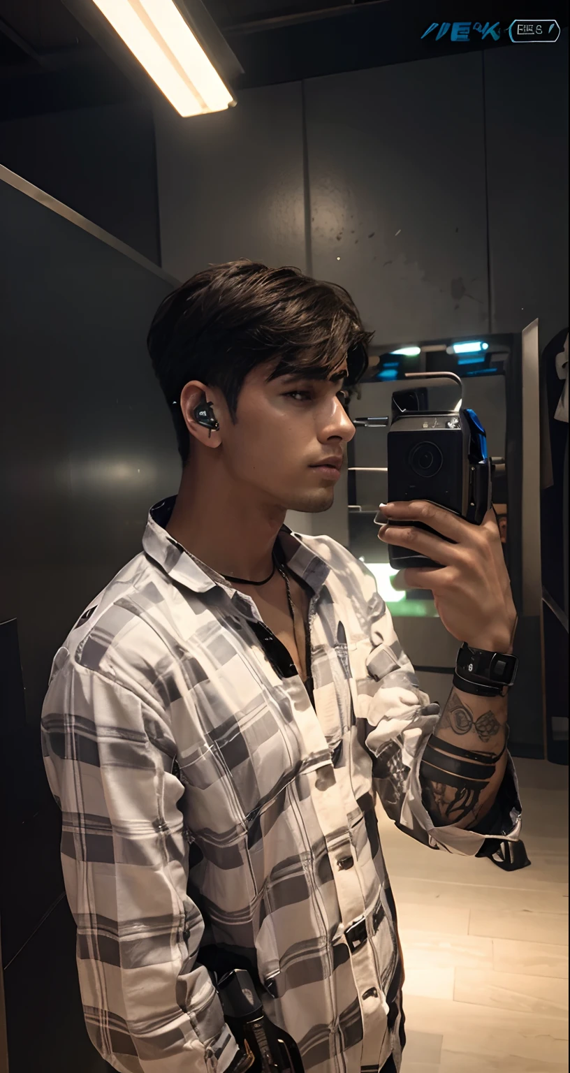 Change background cyberpunk handsome boy realistic