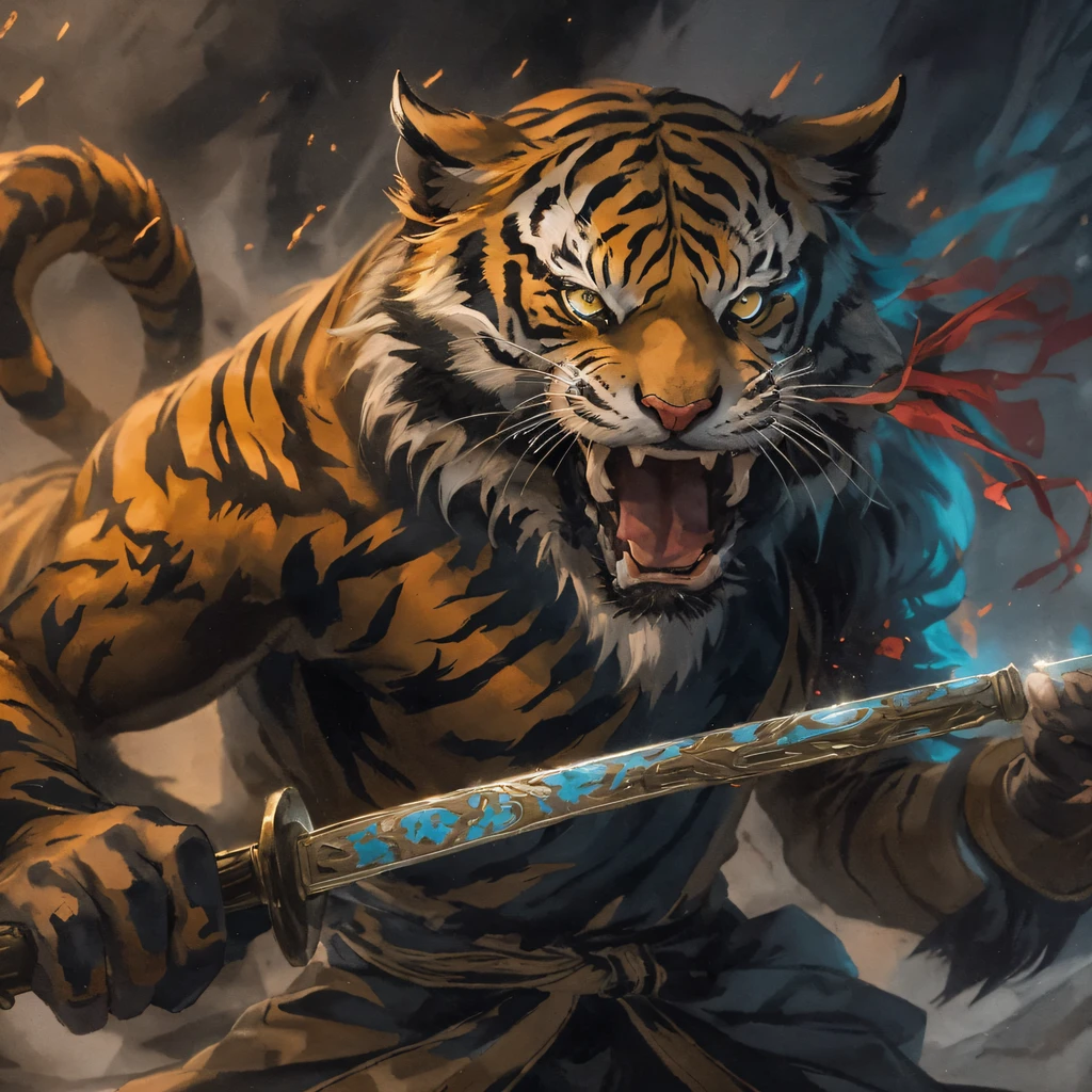 Night Tiger Demon 32K，Phoenix Immortal Demon Realm, Chance encounter with Liu Hanshu, He saw in him his former self, It was decided to take him as an apprentice, Teach him how to protect himself, But because of the Tibetan star map, Phoenix and the Liu family、The Jade Sword Sect establishes relationships, It opens with the death of Liu Hanshu, Qin Yu embarked on the road of confrontation with a strong enemy, Working hard, Make yourself stronger, Stick to your own core path of justice, （Tiger demon）eyes filled with angry，The monitor lizard clenched its fists，Rush up，Deliver a fatal blow to your opponent，full bodyesbian，Full body Night Tiger Demon Male Mage 32K（Masterpiece Canyon Ultra HD）Night Tiger Demon（canyons）Climb the streets， The scene of the explosion（canyons）， （Night）， The angry fighting stance of the Night Tiger Demon， looking at the ground， Batik linen bandana， Chinese python pattern long-sleeved garment， canyons（Abstract propylene splash：1.2）， Dark clouds lightning background，Flour flies（realisticlying：1.4），Black color hair，Flour fluttering，rainbow background， A high resolution， the detail， RAW photogr， Sharp Re， Nikon D850 Film Stock Photo by Jefferies Lee 4 Kodak Portra 400 Camera F1.6 shots, Rich colors, ultra-realistic vivid textures, Dramatic lighting, Unreal Engine Art Station Trend, cinestir 800，Flowing black hair,（（（Jungle Canyon）））The wounded lined up in the streets（vale）Climb the streets，Movie master real-time image quality（tmasterpiece，k hd，hyper HD，32K）Night Tiger Demon（Linen batik scarf）， Combat posture， looking at the ground， Linen bandana， Chinese night tiger demon pattern long-sleeved clothing，Night Tiger Demon（Abstract gouache splash：1.2）， Dark clouds lightning background，sprinkling