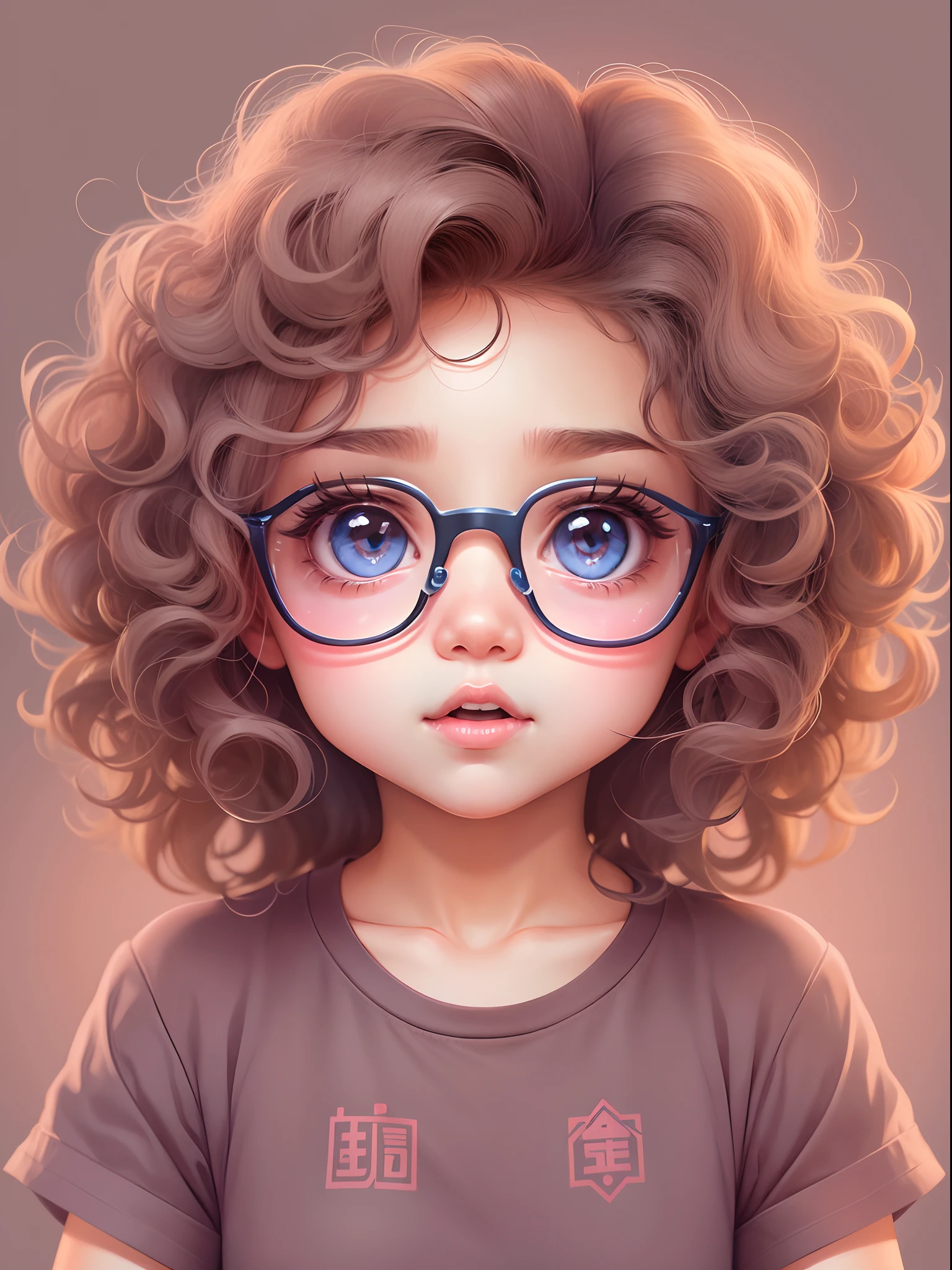 High quality design vector style image, T-shirt print style, girl s。Fluffy curls。largeeyes。 Vector image.
