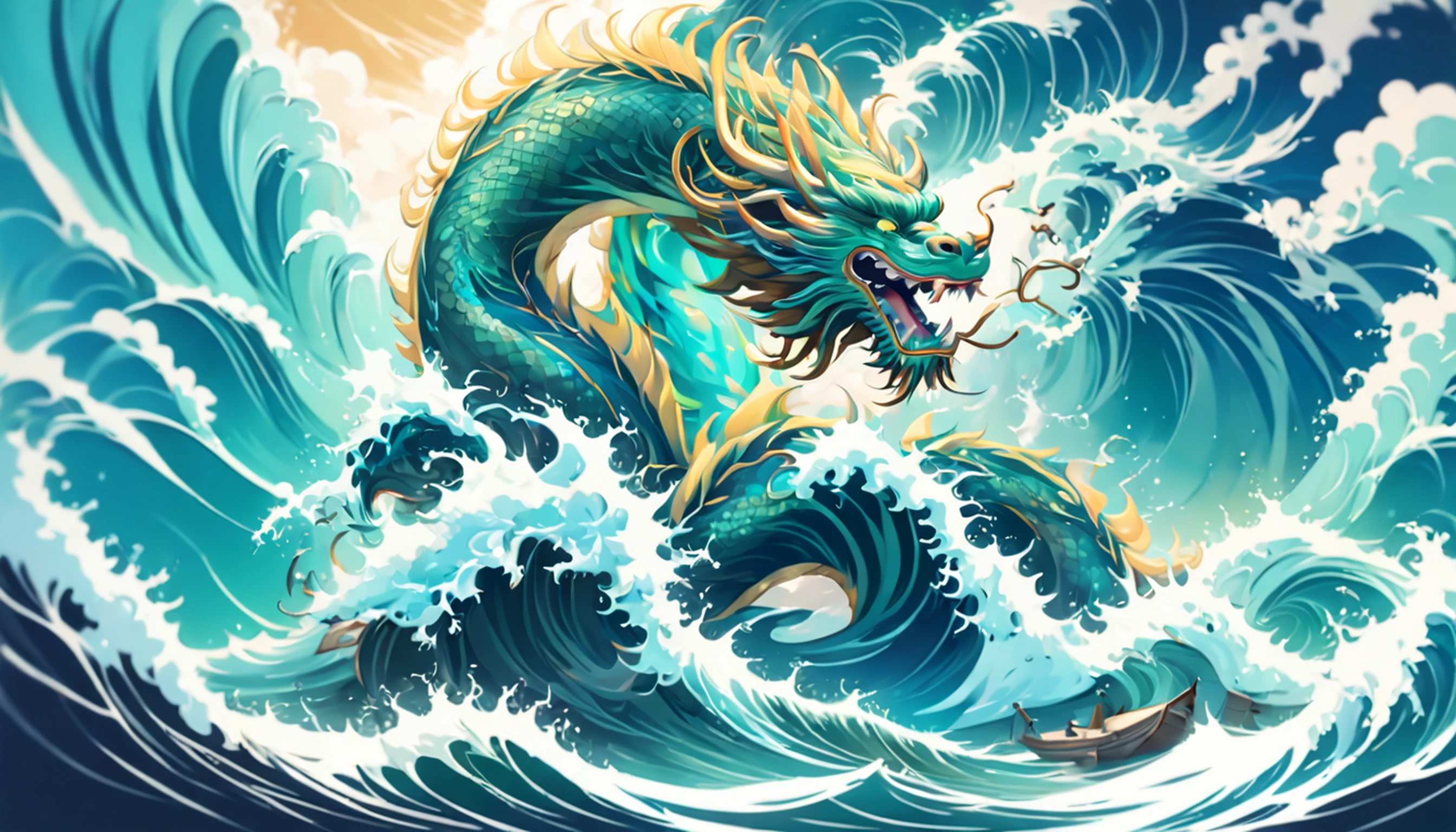 Estilo Vickers, The graphics in the poster design are ocean colors, Chinese dragon in ink painting,, um monge budista orando pacificamente, Like a water god, Viver no Mar do Norte, Controle tempestades no mar, An Ancient Chinese God, Super afiado,Realistic details,nuvens auspiciosas, profundidade de campos, Raio de Deus, fantasia colorir, Romantismo lain, art-deco, Cinematic lighting, profundidade de campo, brilho, deus luz, ray tracing, ultra-grande angular, perspectiva em primeira pessoa, Arremesso longo, hiper HD, alta qualidade, detalhes altos, pele texturizada, melhor qualidade