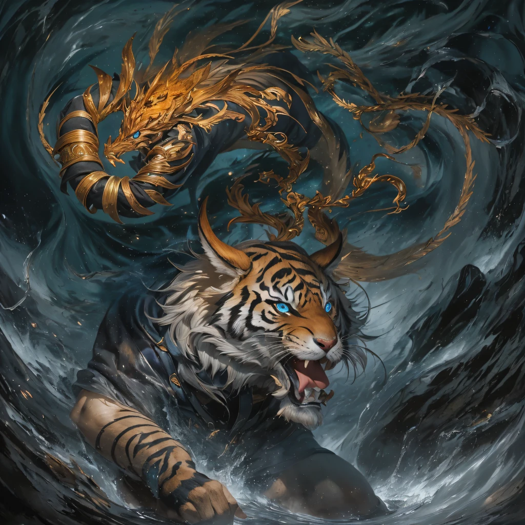 Night Tiger Demon 32K,Phoenix Immortal Demon Realm, Chance encounter with Liu Hanshu, He saw in him his former self, It was decided to take him as an apprentice, Teach him how to protect himself, But because of the Tibetan star map, Phoenix and the Liu family、The Jade Sword Sect establishes relationships, It opens with the death of Liu Hanshu, Qin Yu embarked on the road of confrontation with a strong enemy, Working hard, Make yourself stronger, Stick to your own core path of justice, (Tiger demon)eyes filled with angry,The monitor lizard clenched its fists,Rush up,Deliver a fatal blow to your opponent,full bodyesbian,Full body Night Tiger Demon Male Mage 32K(Masterpiece Canyon Ultra HD)Night Tiger Demon(canyons)Climb the streets, The scene of the explosion(canyons), (Night), The angry fighting stance of the Night Tiger Demon, looking at the ground, Batik linen bandana, Chinese python pattern long-sleeved garment, canyons(Abstract propylene splash:1.2), Dark clouds lightning background,Flour flies(realisticlying:1.4),Black color hair,Flour fluttering,rainbow background, A high resolution, the detail, RAW photogr, Sharp Re, Nikon D850 Film Stock Photo by Jefferies Lee 4 Kodak Portra 400 Camera F1.6 shots, Rich colors, ultra-realistic vivid textures, Dramatic lighting, Unreal Engine Art Station Trend, cinestir 800,Flowing black hair,(((Jungle Canyon)))The wounded lined up in the streets(vale)Climb the streets,Movie master real-time image quality(tmasterpiece,k hd,hyper HD,32K)Night Tiger Demon(Linen batik scarf), Combat posture, looking at the ground, Linen bandana, Chinese night tiger demon pattern long-sleeved clothing,Night Tiger Demon(Abstract gouache splash:1.2), Dark clouds lightning background,sprinkling