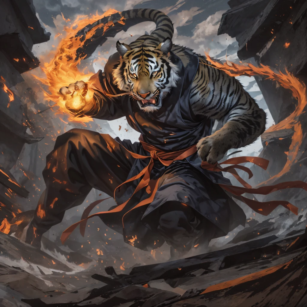 Night Tiger Demon 32K,Phoenix Immortal Demon Realm, Chance encounter with Liu Hanshu, He saw in him his former self, It was decided to take him as an apprentice, Teach him how to protect himself, But because of the Tibetan star map, Phoenix and the Liu family、The Jade Sword Sect establishes relationships, It opens with the death of Liu Hanshu, Qin Yu embarked on the road of confrontation with a strong enemy, Working hard, Make yourself stronger, Stick to your own core path of justice, (Tiger demon)eyes filled with angry,The monitor lizard clenched its fists,Rush up,Deliver a fatal blow to your opponent,full bodyesbian,Full body Night Tiger Demon Male Mage 32K(Masterpiece Canyon Ultra HD)Night Tiger Demon(canyons)Climb the streets, The scene of the explosion(canyons), (Night), The angry fighting stance of the Night Tiger Demon, looking at the ground, Batik linen bandana, Chinese python pattern long-sleeved garment, canyons(Abstract propylene splash:1.2), Dark clouds lightning background,Flour flies(realisticlying:1.4),Black color hair,Flour fluttering,rainbow background, A high resolution, the detail, RAW photogr, Sharp Re, Nikon D850 Film Stock Photo by Jefferies Lee 4 Kodak Portra 400 Camera F1.6 shots, Rich colors, ultra-realistic vivid textures, Dramatic lighting, Unreal Engine Art Station Trend, cinestir 800,Flowing black hair,(((Jungle Canyon)))The wounded lined up in the streets(vale)Climb the streets,Movie master real-time image quality(tmasterpiece,k hd,hyper HD,32K)Night Tiger Demon(Linen batik scarf), Combat posture, looking at the ground, Linen bandana, Chinese night tiger demon pattern long-sleeved clothing,Night Tiger Demon(Abstract gouache splash:1.2), Dark clouds lightning background,sprinkling