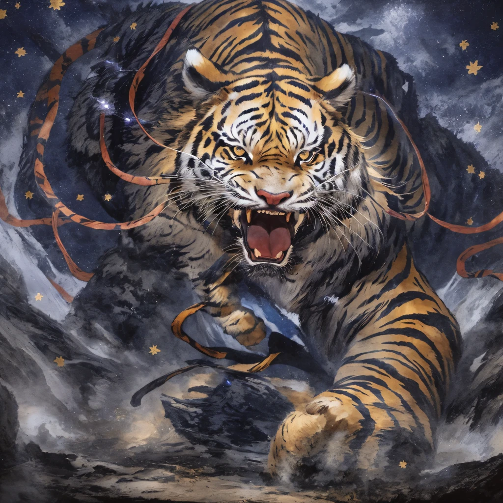 Night Tiger Demon 32K,Phoenix Immortal Demon Realm, Chance encounter with Liu Hanshu, He saw in him his former self, It was decided to take him as an apprentice, Teach him how to protect himself, But because of the Tibetan star map, Phoenix and the Liu family、The Jade Sword Sect establishes relationships, It opens with the death of Liu Hanshu, Qin Yu embarked on the road of confrontation with a strong enemy, Working hard, Make yourself stronger, Stick to your own core path of justice, (Tiger demon)eyes filled with angry,The monitor lizard clenched its fists,Rush up,Deliver a fatal blow to your opponent,full bodyesbian,Full body Night Tiger Demon Male Mage 32K(Masterpiece Canyon Ultra HD)Night Tiger Demon(canyons)Climb the streets, The scene of the explosion(canyons), (Night), The angry fighting stance of the Night Tiger Demon, looking at the ground, Batik linen bandana, Chinese python pattern long-sleeved garment, canyons(Abstract propylene splash:1.2), Dark clouds lightning background,Flour flies(realisticlying:1.4),Black color hair,Flour fluttering,rainbow background, A high resolution, the detail, RAW photogr, Sharp Re, Nikon D850 Film Stock Photo by Jefferies Lee 4 Kodak Portra 400 Camera F1.6 shots, Rich colors, ultra-realistic vivid textures, Dramatic lighting, Unreal Engine Art Station Trend, cinestir 800,Flowing black hair,(((Jungle Canyon)))The wounded lined up in the streets(vale)Climb the streets,Movie master real-time image quality(tmasterpiece,k hd,hyper HD,32K)Night Tiger Demon(Linen batik scarf), Combat posture, looking at the ground, Linen bandana, Chinese night tiger demon pattern long-sleeved clothing,Night Tiger Demon(Abstract gouache splash:1.2), Dark clouds lightning background,sprinkling