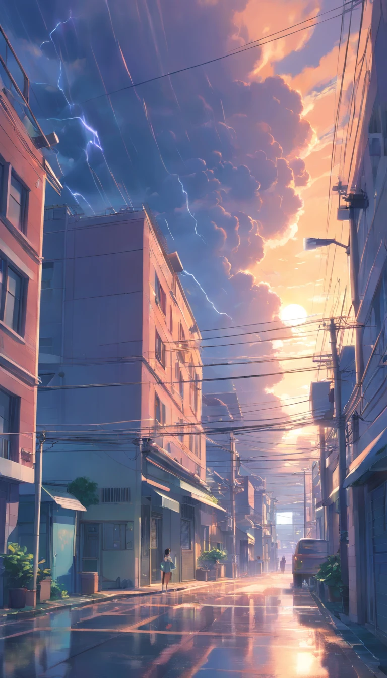The location is by the sea,Typhoons are raging,The dark clouds in the sky are dense with terror,Huge and numerous lightning and thunder。There are tornadoes like Optimus Primes everywhere。Collapsed buildings、Flying trees、Gray sky,As if everything had collapsed,An apocalyptic scenario。