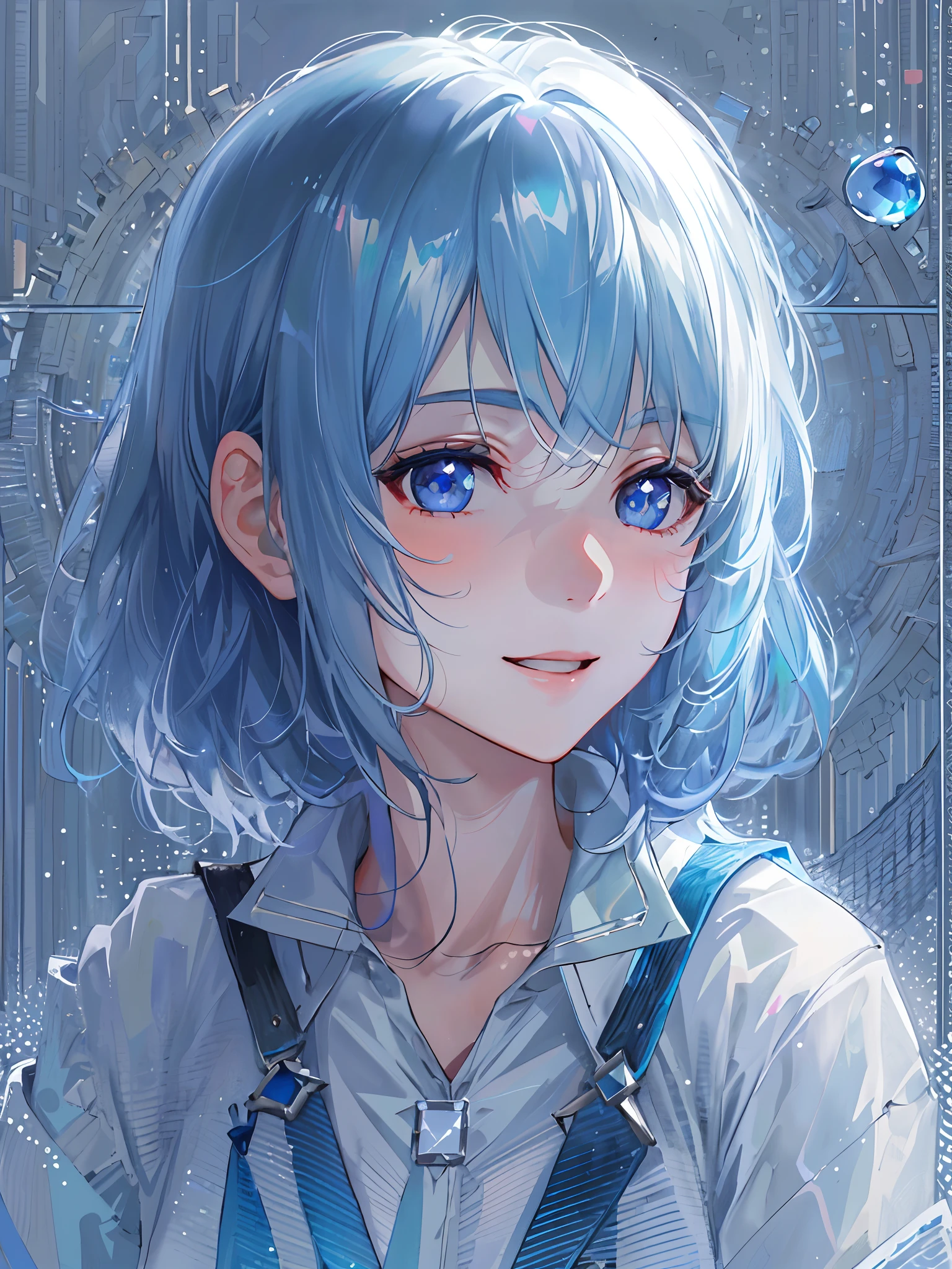 ((top-quality)), ((​masterpiece)), ((ultra-detailliert)), (Extremely delicate and beautiful), girl with, 独奏, cold attitude,((Black jacket)),She is very(relax)with  the(Settled down)Looks,A dark-haired, depth of fields,Evil smile,Bubble, under the water, Air bubble,bright light blue eyes,inner color with bright gray hair and light blue tips,,,,,,,,Cold background,Bob Hair - Linear Art, a miniskirt、knee high socks、White uniform like school uniform、Light blue ribbon ties、Clothes are sheer、Hands in pockets、Bright eyes like sapphire,Fronllesse Blue, A small blue light was floating、Upper Eyes、thighs thighs thighs thighs