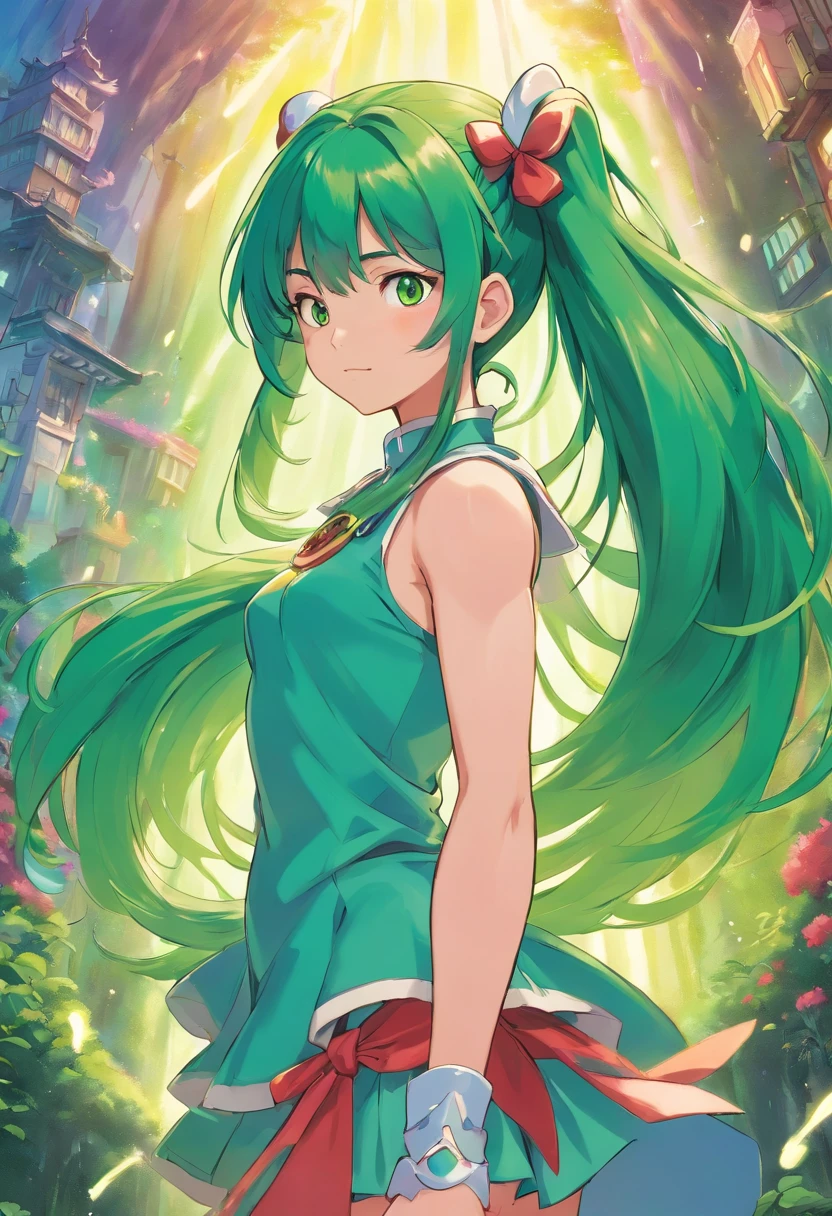 Magical Girl, Tall, Muscle Girl, long hair, Green hair