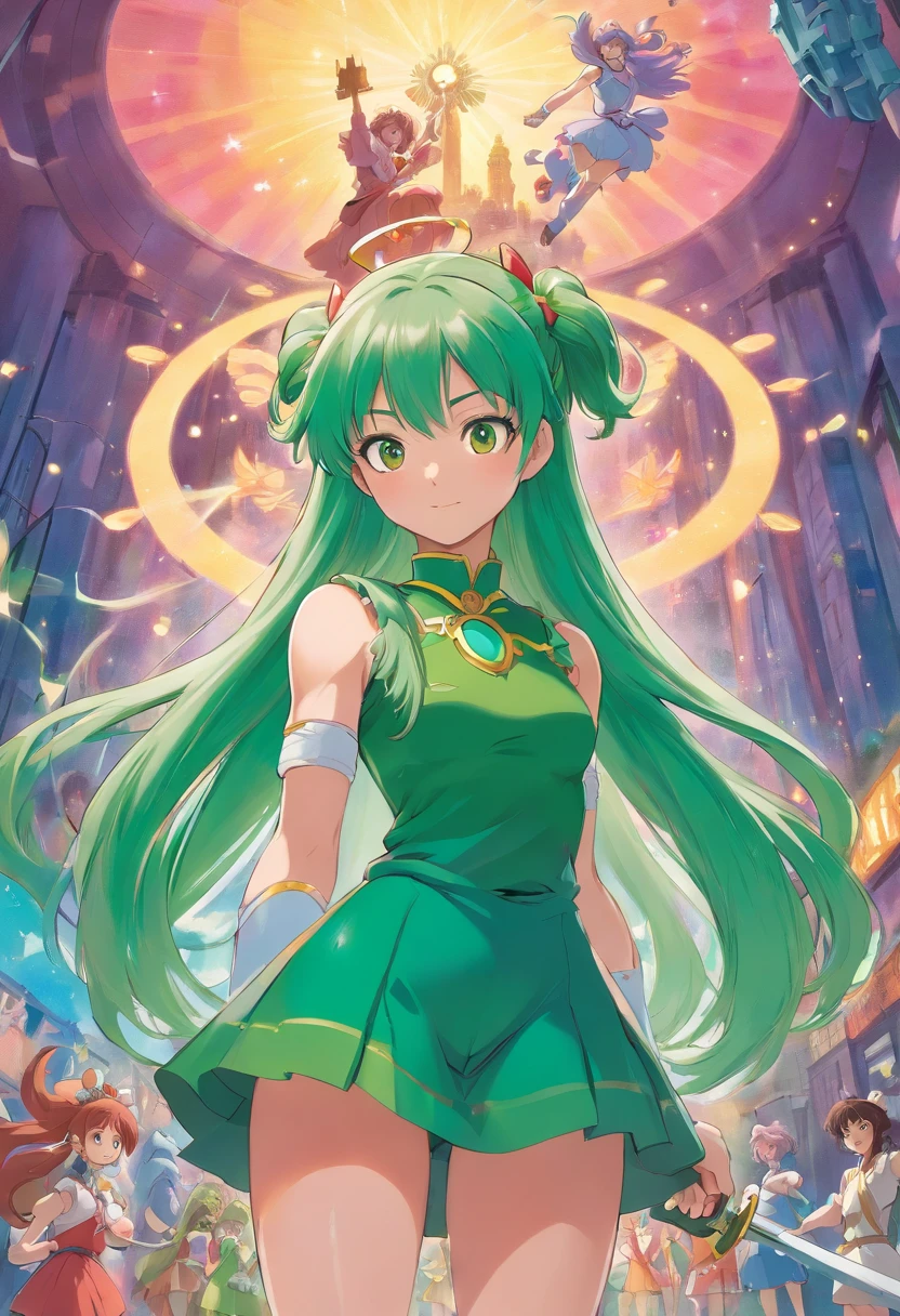 Magical Girl, Tall, Muscle Girl, long hair, Green hair