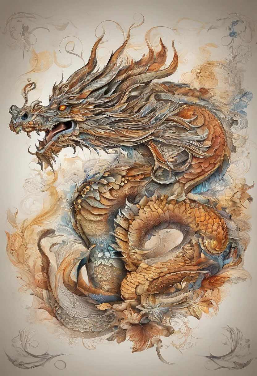 In the world of watercolor,The dragon's posture is elegant and sturdy,Its body is curved and fluid,Every line drawn exudes vitality。Abstract faucet,Artistic dragon body lines,The soft texture of watercolor,The rendering of color makes the whole picture full of movement,((s fractal art)),((tmasterpiece,best qualtiy,extremely detaile,超高分辨率,detailedbackground)),(((abstract backgrounds))),((a color)),blossoms