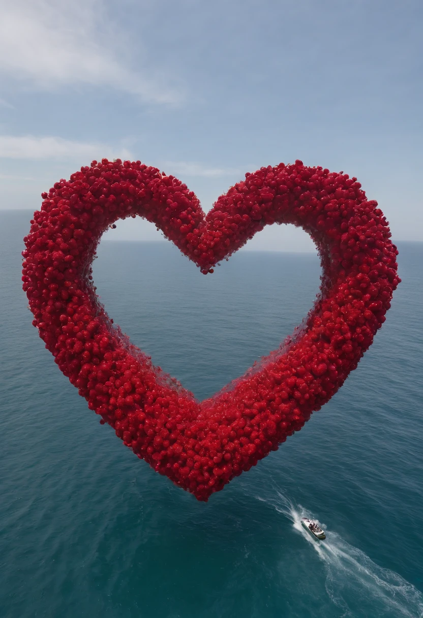 imagem em alta qualidade, A sea of red in the immensity, An image in the immensity in form of a heart in the center, On the right a boat guided by a poet, mar de sangue, poeta sobre a maresia de um mar de sangue, mar grande, poeta escrevendo, homem escrevendo, home no barco escrevendo, mar, Heart, heart shape, mar vermelho, mar de sangue, agua vermelha