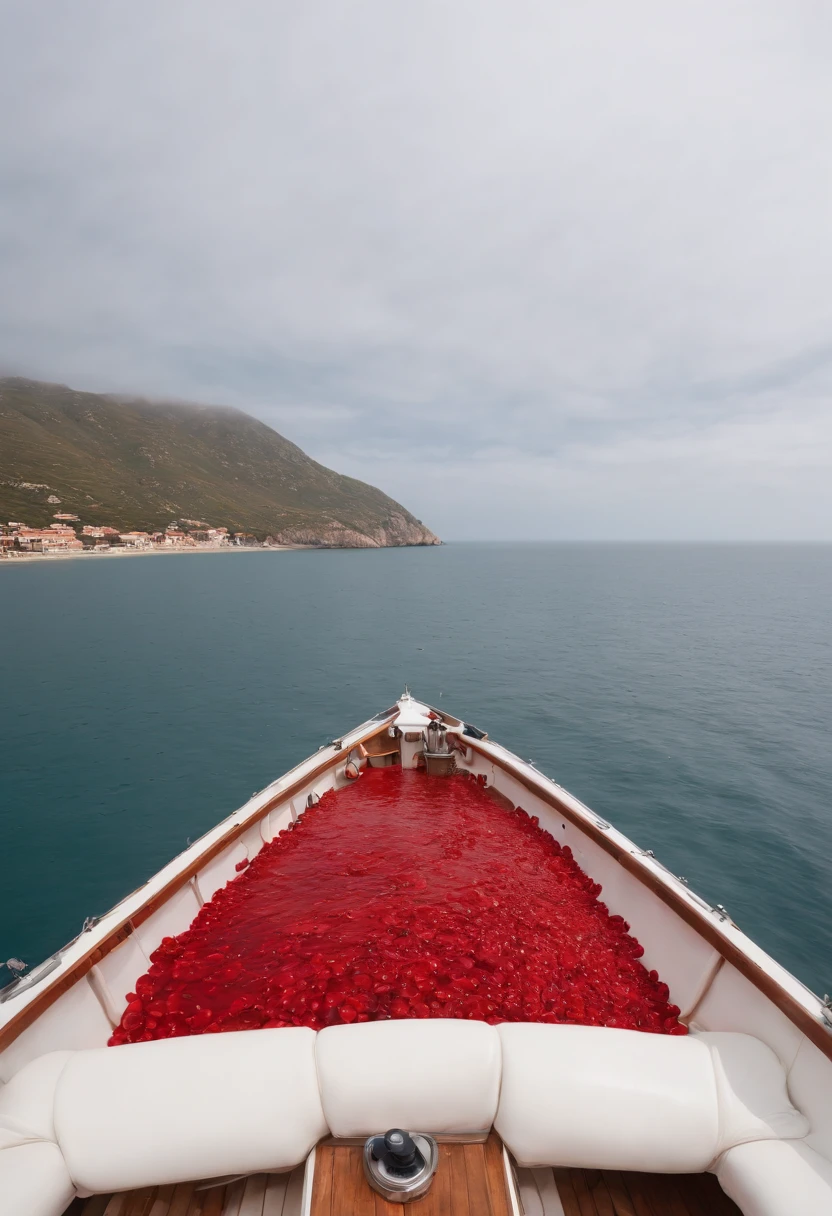 imagem em alta qualidade, A sea of red in the immensity, An image in the immensity in form of a heart in the center, On the right a boat guided by a poet, mar de sangue, poeta sobre a maresia de um mar de sangue, mar grande, poeta escrevendo, homem escrevendo, home no barco escrevendo, mar, Heart, heart shape, mar vermelho, mar de sangue, agua vermelha
