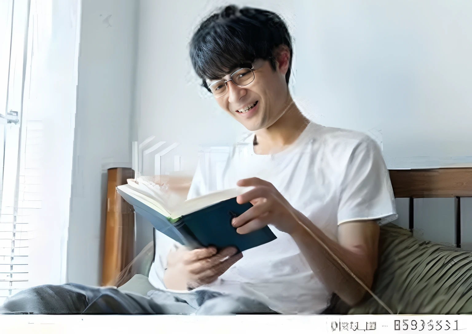 Wearing glasses If the man With a smile Reading a book
