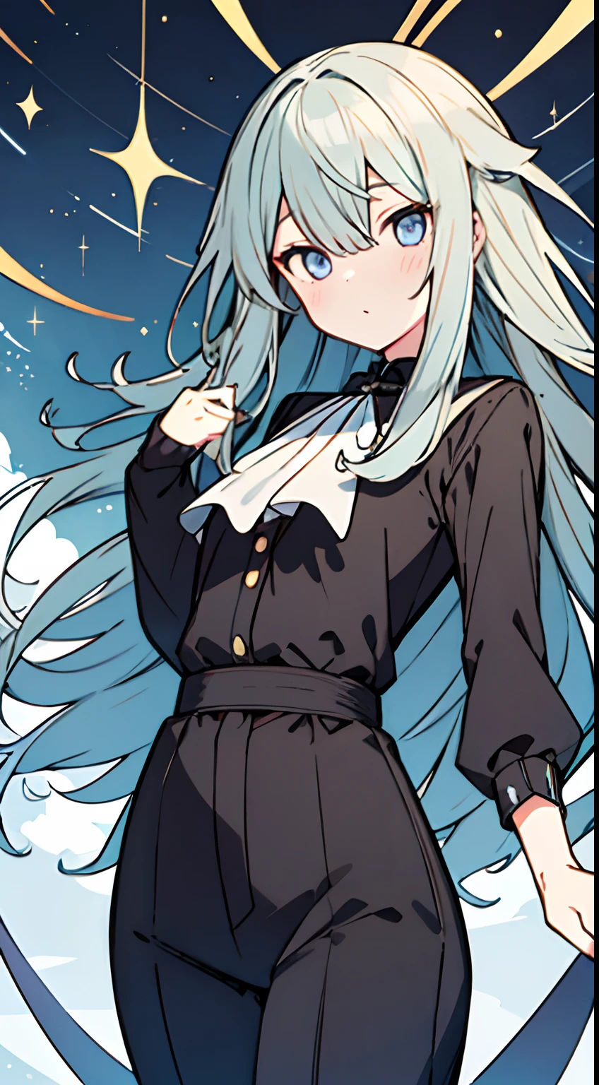 masuter piece, Best Quality,32K、Wallpaper, ultra -detail, Absurd beauty, 1Beautifulwoman、Big eyes with sparkly、Hair fluttering in the wind、:O、Smaller head、Slender long legs、miscievous smile、Angle looking up from below:1.5、Angle from which you can see the whole body