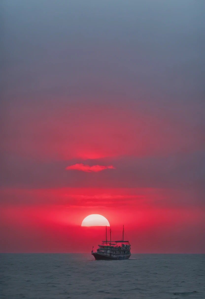 imagem em alta qualidade, A sea of red in the immensity in form a heart in the center, On the right a boat guided by a poet, mar de sangue, poeta sobre a maresia de um mar de sangue, mar grande, poeta escrevendo, homem escrevendo, home no barco escrevendo, mar, Heart, heart shape, mar vermelho, mar de sangue, agua vermelha, vermelho