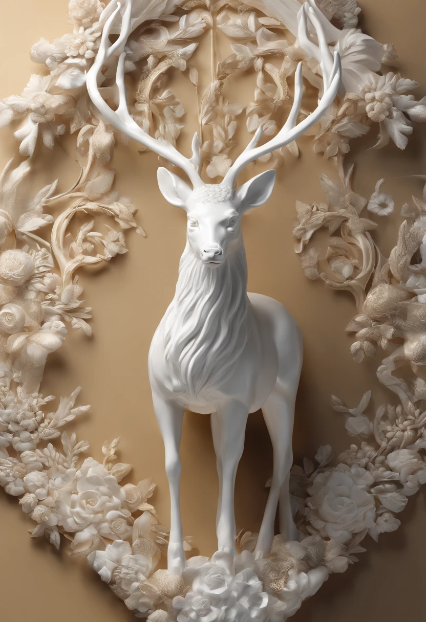 Nine-colored deer,Ceramic material,Ornaments,artwork of a,High detail,3D,Chiaroscuro, Cinematic lighting, god light, Cinematic lighting, hyper HD, High details, Best quality, A high resolution, Textured skin