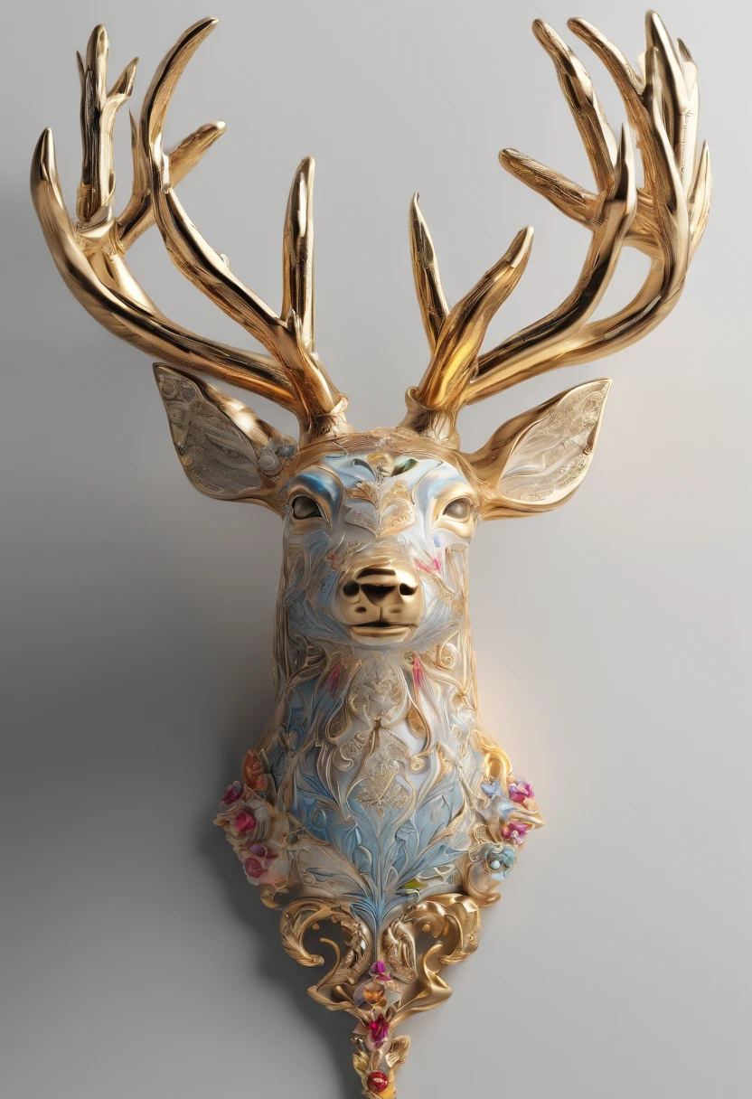 Nine-colored deer,Ceramic material,Ornaments,artwork of a,High detail,3D,Chiaroscuro, Cinematic lighting, god light, Cinematic lighting, hyper HD, High details, Best quality, A high resolution, Textured skin