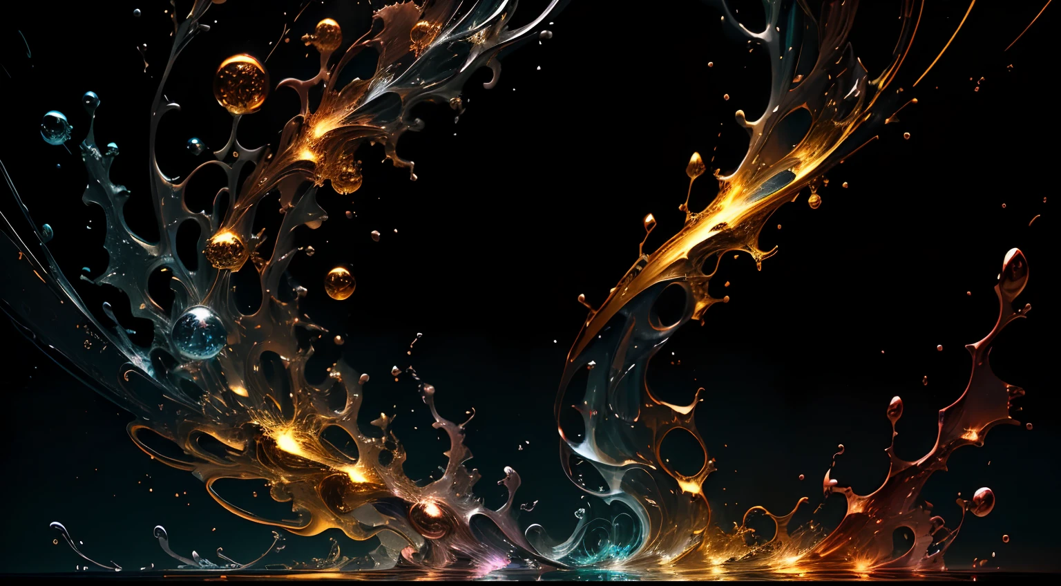 (Molten precious metals, Drops and gold spurs, silver, Copper mercury,They explode and flow.),Art by Alberto Severo ).Create compelling abstract works of art with an emphasis on fluidity and movement.. Use a rich and varied color palette, Blends color tones smoothly to create a feeling of continuous movement.. Explore the synergy between softness, smooth, Sharp shape, Dynamic Edge. Let the color gradient and blend., Give the impression of a whirlwind or energetic vibration.. Incorporates elements of nature., Like a gentle curve that resembles a sea wave., A lively explosion reminiscent of blooming flowers., or wires that resemble strong gusts of wind.. He fuses these natural motifs with abstract forms to create harmonious and attractive compositions........... Embrace the idea of serendipity and naturalness while allowing colors and shapes to take organic shape.. Empowering art to unfold as a journey, Invite viewers to explore and interpret the depths of the abstract landscape.. This piece of art should inspire a sense of wonder and passion......, Immerse viewers in a fascinating world of colour and shape.. The combination of abstraction and nature will take the observer to the realm of fantasy and excitement..........., Leave an unforgettable impression of beauty and creativity.