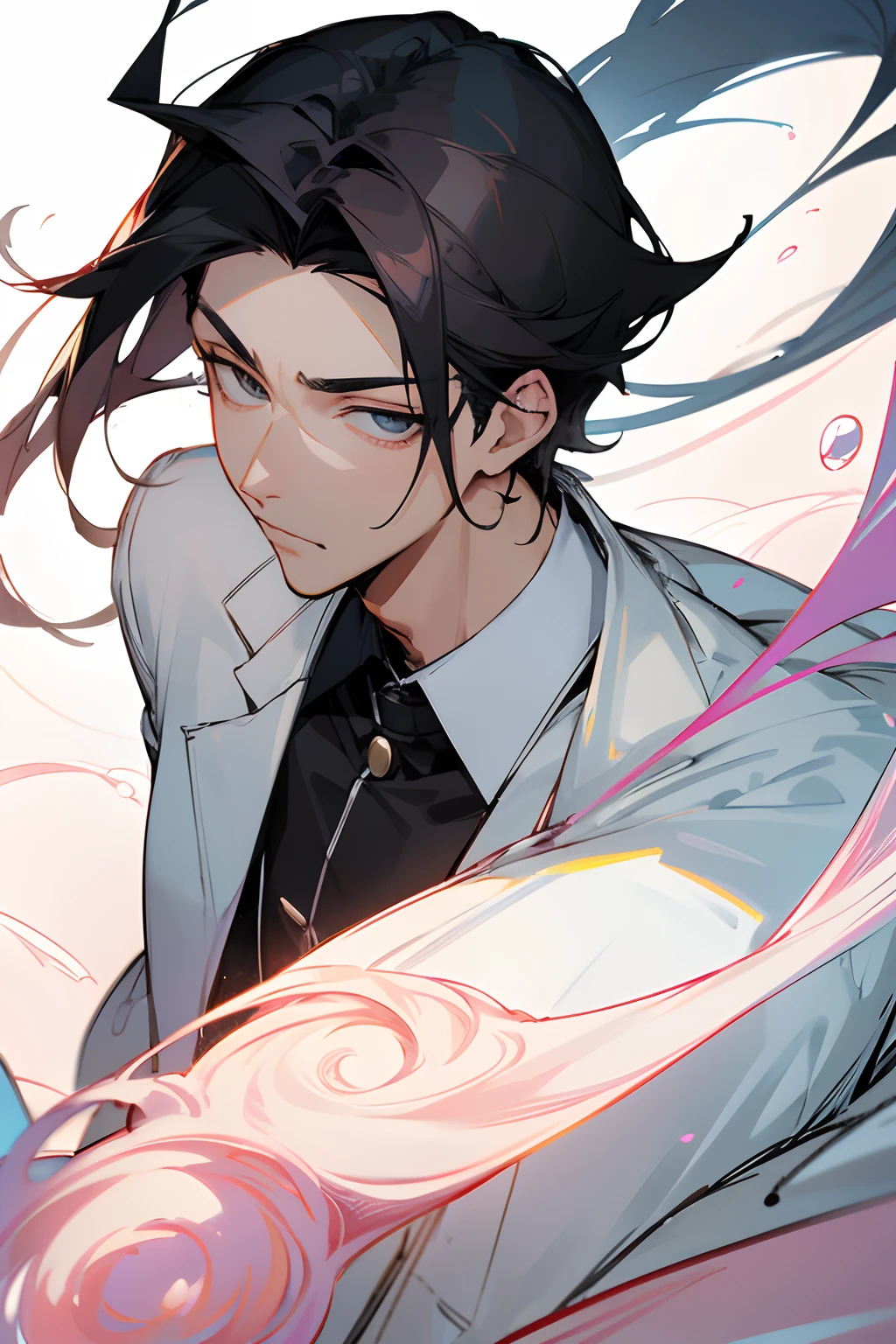 ultra detail,haigh quality,sketch,1boy,mature male,beautiful face,(black center parting hair:1.3),handsome male,pearl skin,white short sleeve shirts,drooping eyes,japanese high school,dynamic angle,japan anime,male in his 20s,