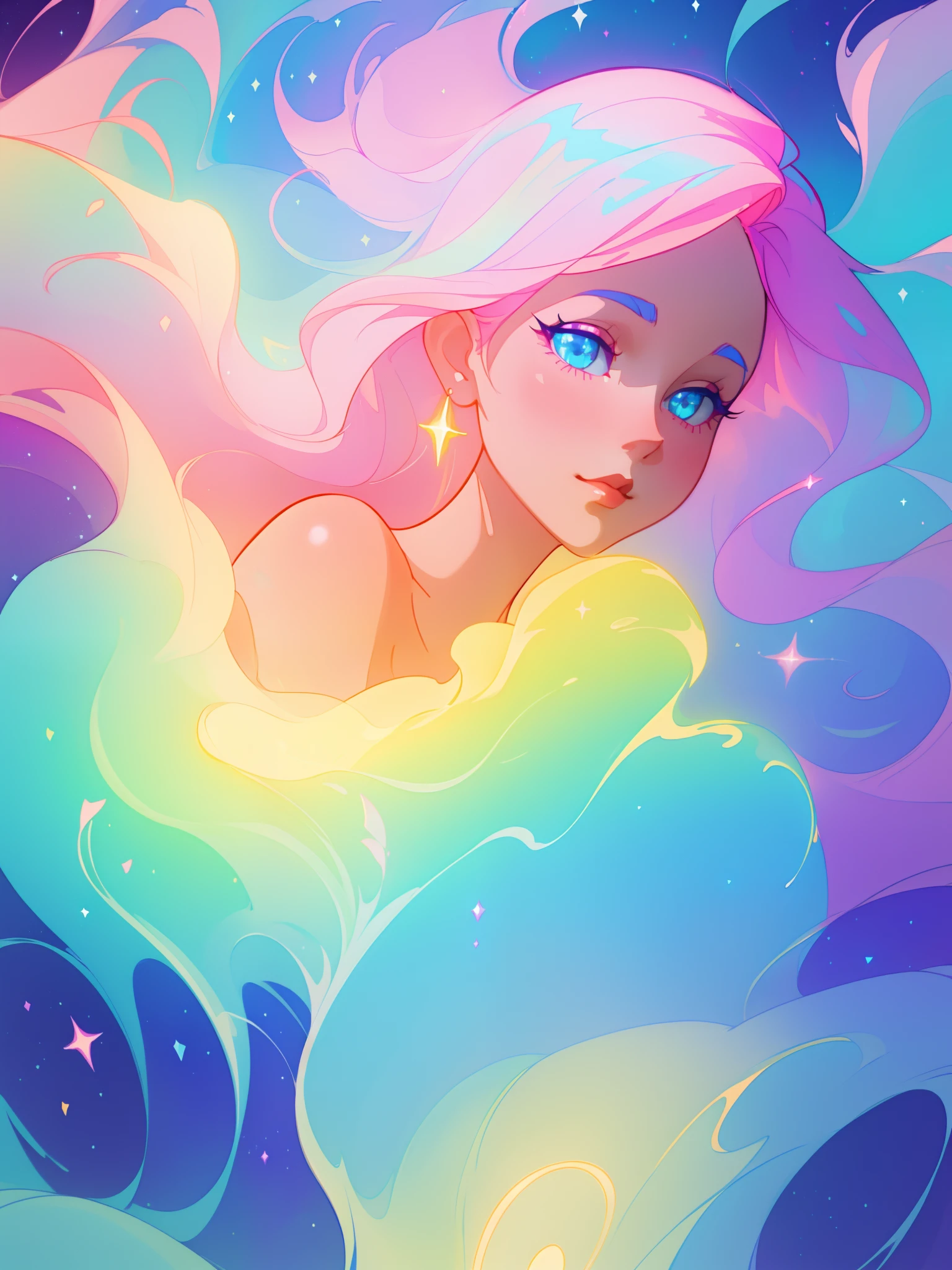 beautiful anime girl in colorful dress made of water, vibrant pastel colors, (colorful), magical liquid lights, colorful long hair made of liquid light, sparkling lines of light, inspired by Glen Keane, inspired by Lois van Baarle, disney art style, by Lois van Baarle, glowing aura around her, by Glen Keane, jen bartel, glowing lights! digital painting, flowing glowing hair, glowing flowing hair, beautiful digital illustration, fantasia background, whimsical, magical, fantasy, beautiful face, ((masterpiece, best quality)), intricate details, highly detailed, sharp focus, 8k resolution, sparkling detailed eyes, liquid watercolor