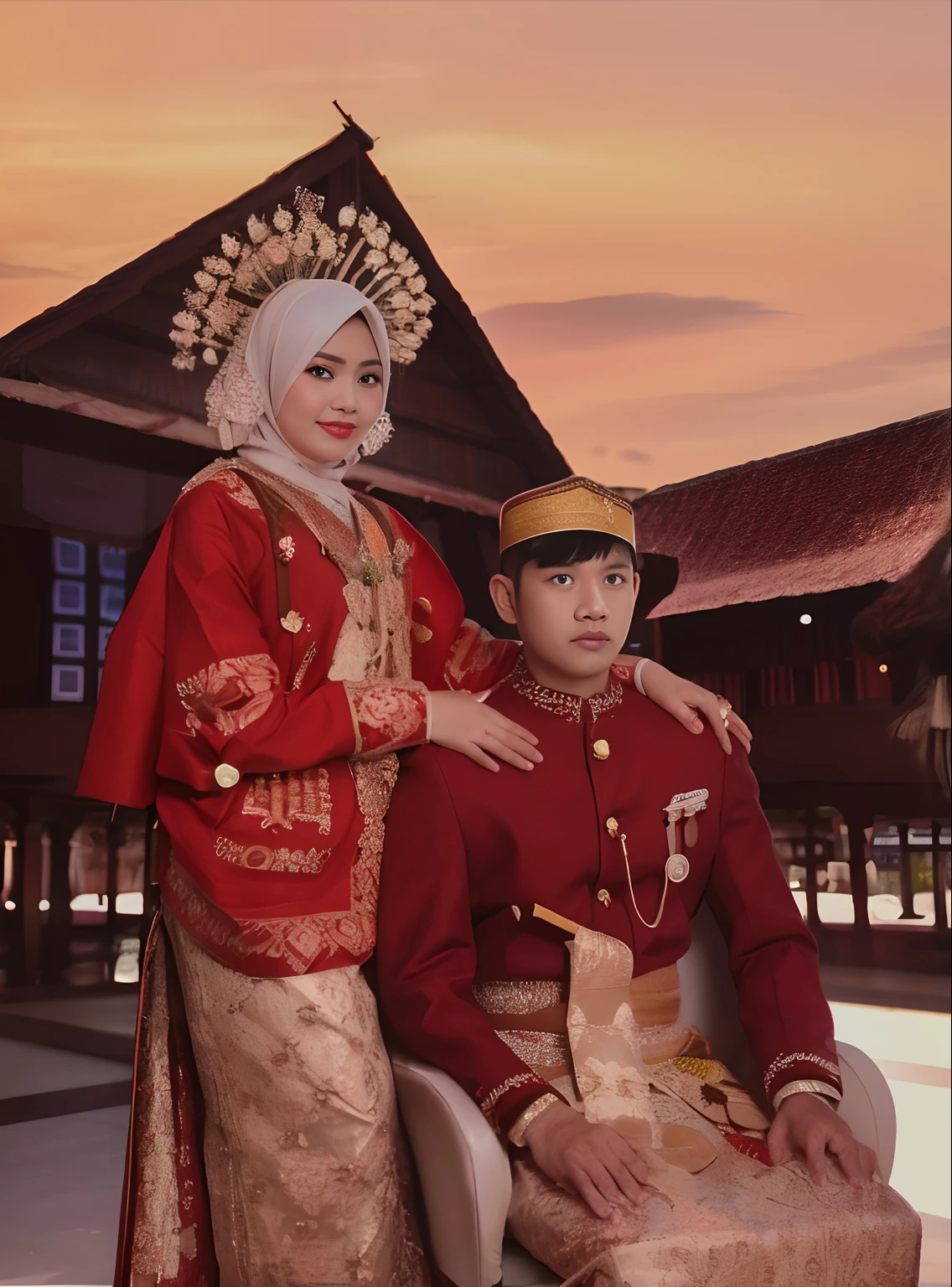 Ultra detail potret couple Wedding tradisional Bugis cloth, ultra detail face, ultra detail eye, ultra detail hand fingers,8k