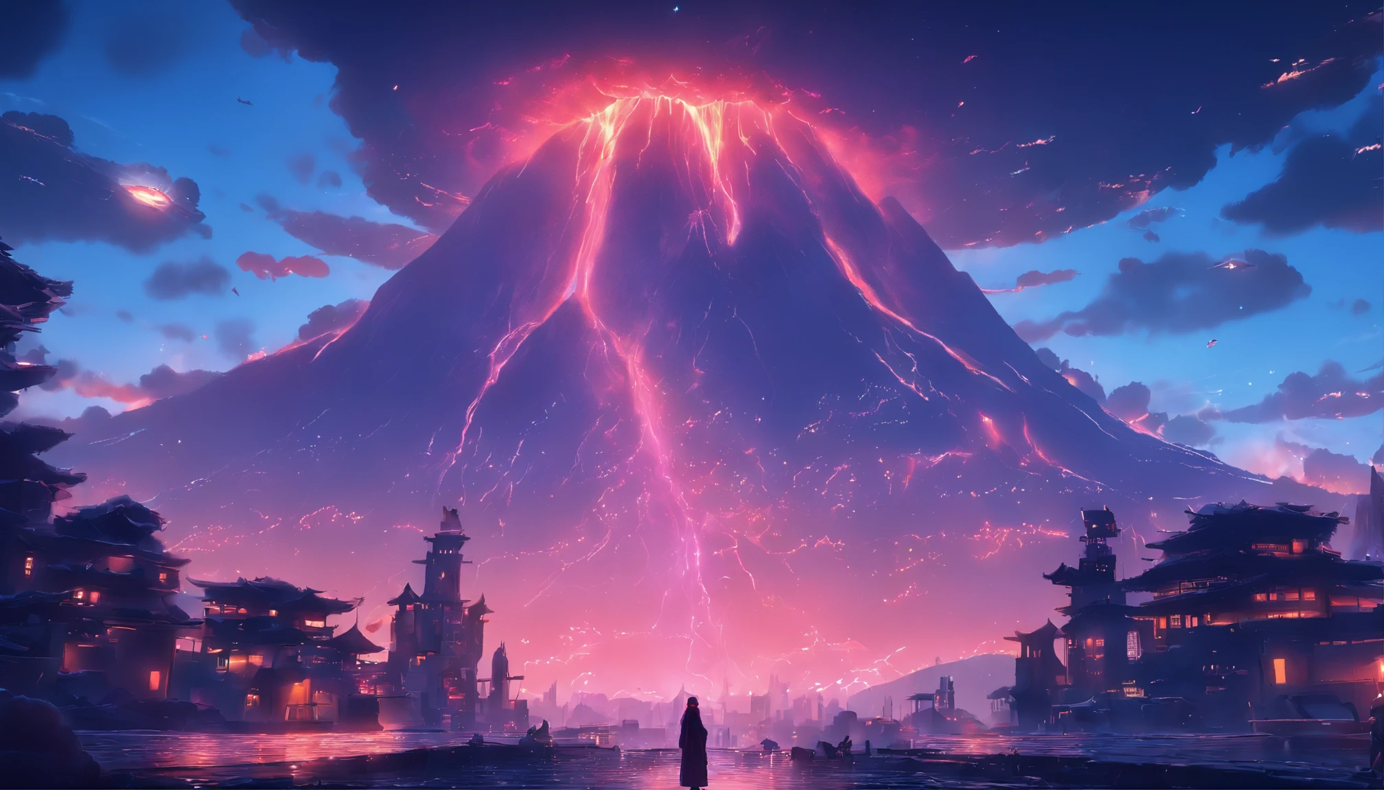in a panoramic view,photorealestic,Land of the Apocalypse,erupting volcano,Countless spaceships soared into the air,People on the ground watched the magma spewed by the volcano soar into the air,The sky turned red,starry sky bright,Perfectcomposition,the detail,The light and shadow work best,HighestQuali,This CG-rendered realistic painting gives a grand scene and visual impact,Let the viewer feel a wonderful and magnificent sci-fi world。Epic,detail-rich,It forms a spectacular sight,Use Pixai to bring powerful AI models to life, Show the limitless creativity and possibilities of our imagination. Experience the future of the cityscape at Pixai,Immerse yourself in a visionary world of art,the detail, Masterpiece, Best quality, 8K, (Oily skin, cell-shaded:1.3), line art in colour, (The art of Maciej Cuciara:1.15), art of greg rutkowski,Intricate details, finetextures, Surreal,Perfectcomposition,A detailed,Cinematic texture,realisticlying,photorealestic,HighestQuali,,Version tone mapping, highly detailed, Smoothness, Sharp focus, Beautiful illustration, Epic effect,photore, The light from the back window is backlighted, 动态照明, Mist, 复杂, filmgrain, professinal,,Volumetriclighting, subsurfacescattering, Good highlights, Good shadows, cinematic ligh,Beautiful studio soft light,rim-light,ellegance,beatiful background,rendering by octane,HR Giger style,8K,top Quority,tmasterpiece,illustratio,smooth and beautiful,highly detailed,CG wallpaper,(realisticlying,Fidelity:1.37),outstanding,Exquisite details,tmasterpiece