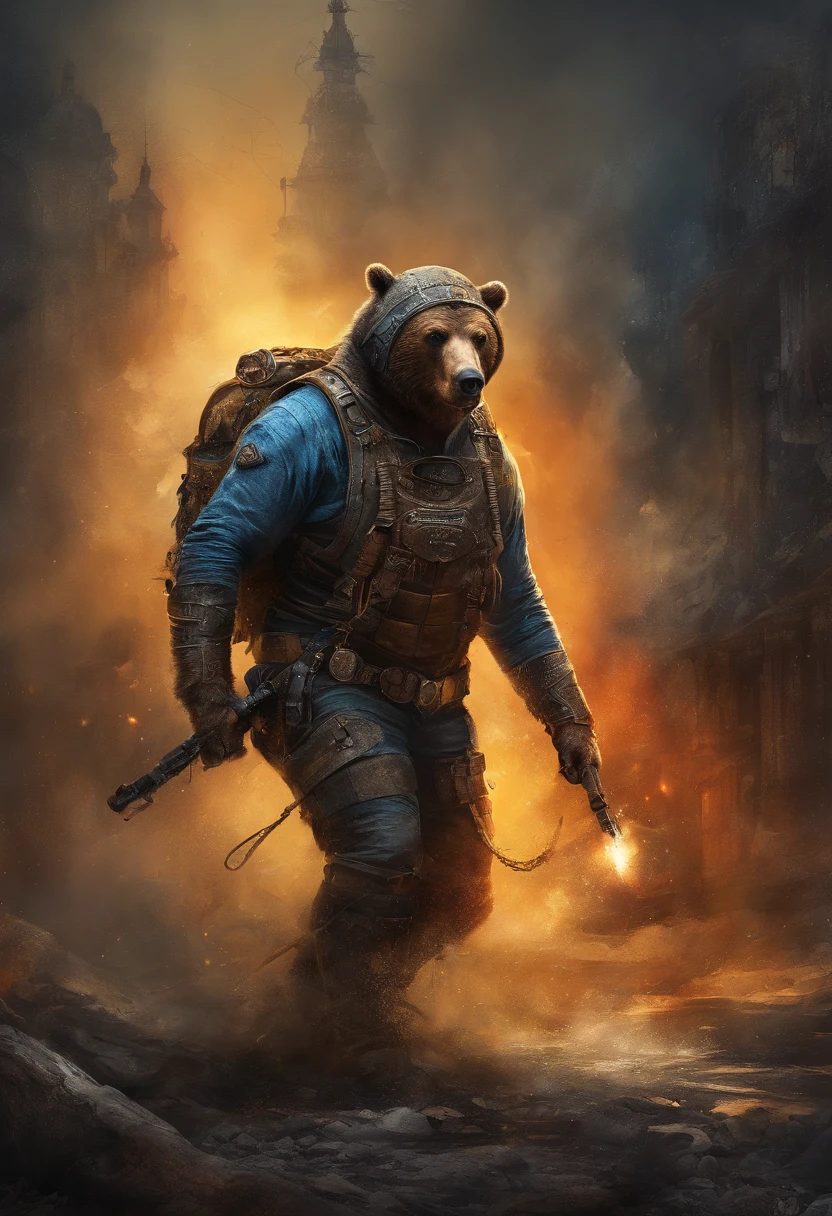 maximum quality, Dramatic lighting, menacing pose, fierce expression, epic atmosphere, (((Bear head shaped helmet))), (((full body shot))),a snake made out of metal, cyborg, cyberpunk style, clockwork, ((intricate details)), hdr, ((intricate details, hyperdetailed)), incandescent lamps, cinematic shot, vignette, bokeh effect beckground, (canines), (full body shot).