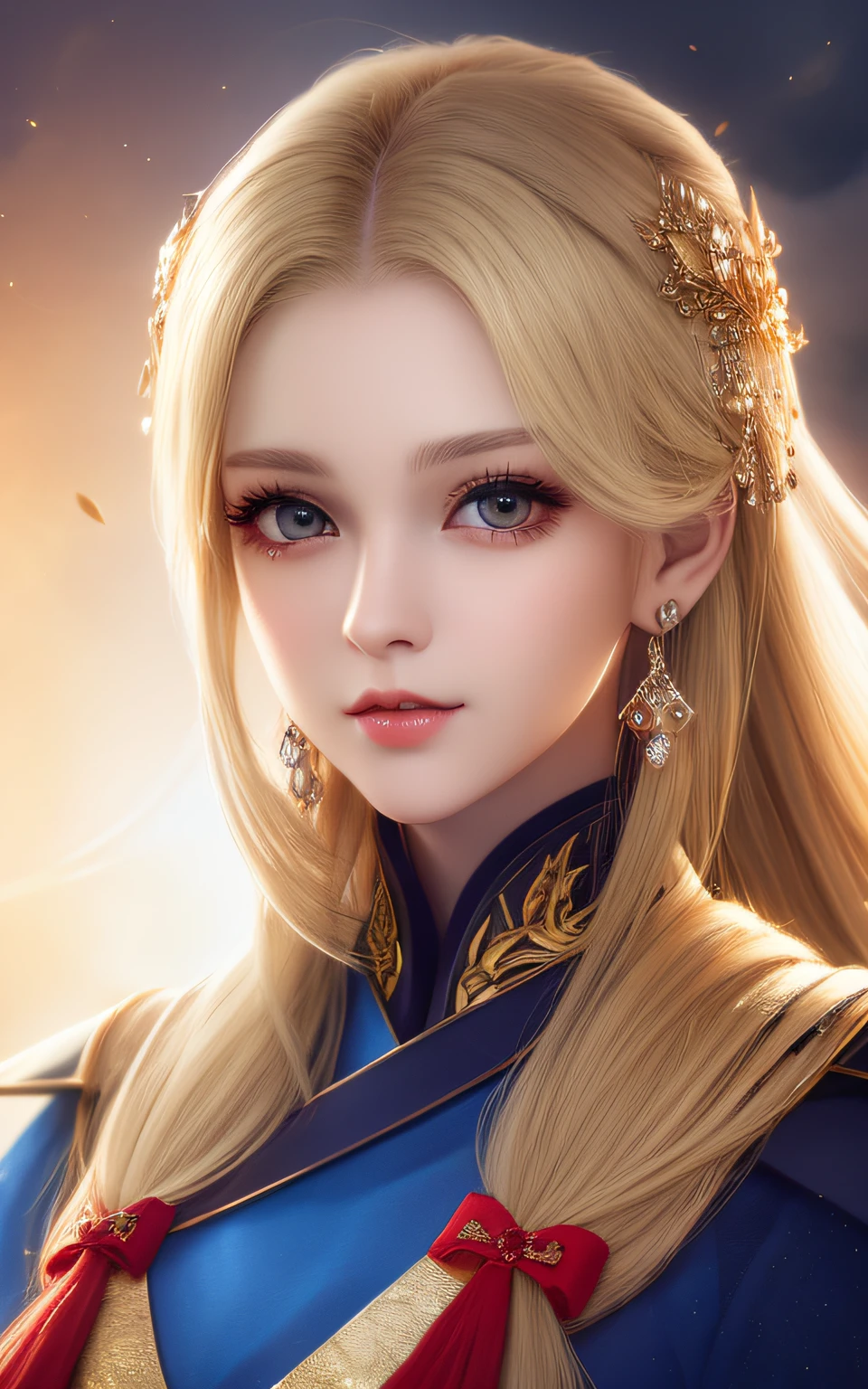 animesque、anime styled、ssmile、portraitures、Beautifully moisturized amber eyes like clear glass、Beautiful blonde hair without hair ornaments, extremely detailed eye and face, Beautiful detailed eyes, huge filesize, ultra-detailliert, hight resolution, ighly detailed, top-quality, masterpiece, illustratio, ighly detailed, nffsw, unification, 8k wallpaper, splendid, finely detail, 32Year old girl