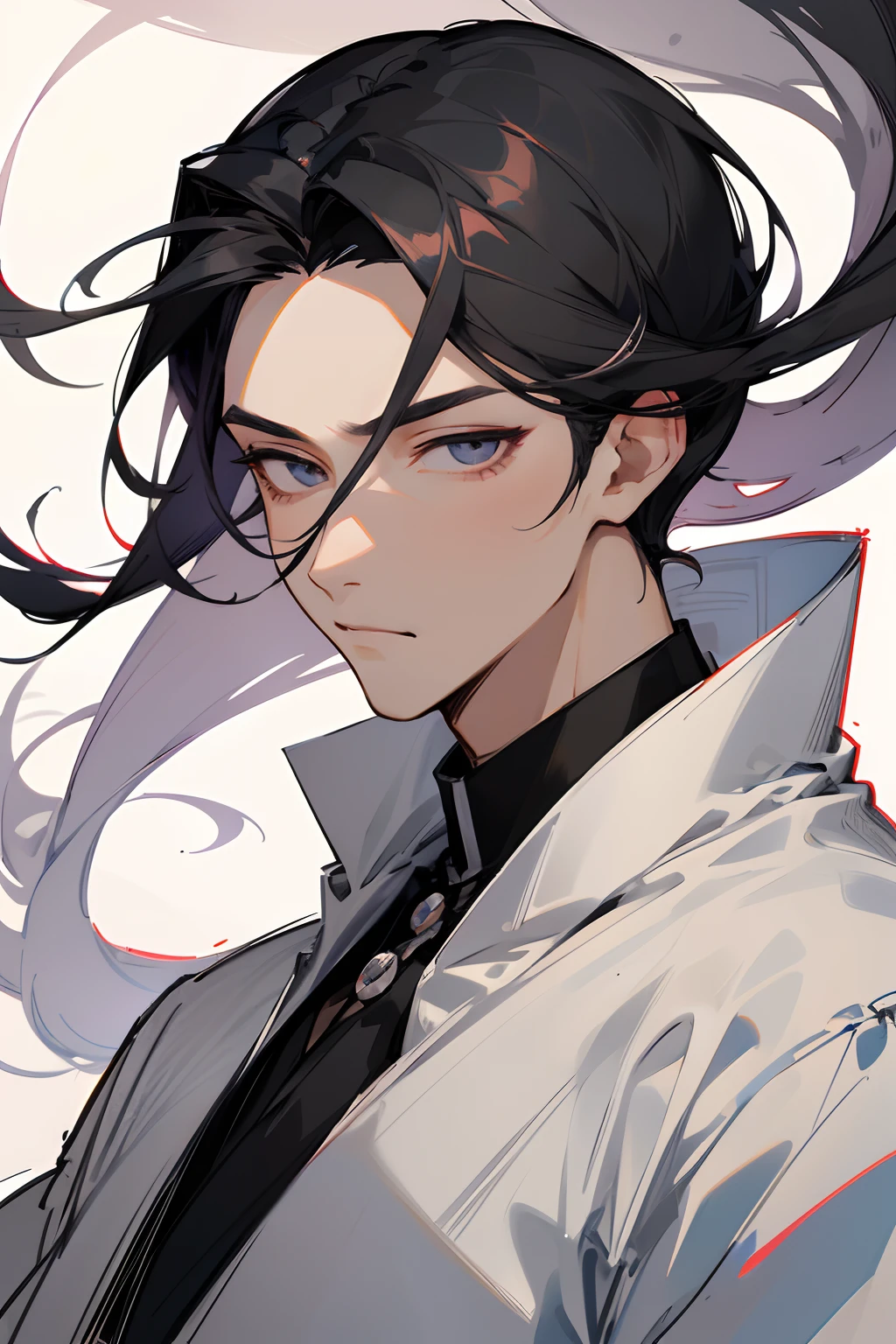 haigh quality,sketch,1boy,mature male,beautiful face,(black center parting hair:1.3),handsome male,pearl skin,white short sleeve shirts,drooping eyes,japan anime,male in his 20s,
