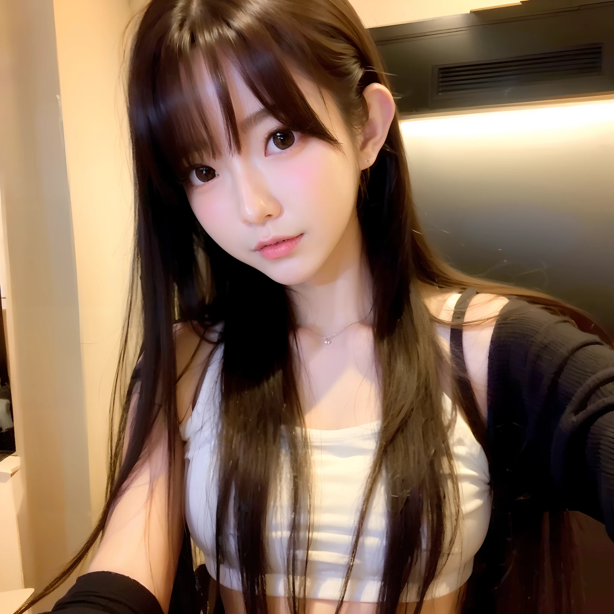 ((Realistic lighting、top-quality、8K、masterpiece:1.3))、Clear focus:1.2、1girl in、Perfect figure:1.4、fullnude、Slim abs:1.1、((dark brown hair))、(White crop top:1.4)、(outside of house、natta:1.1)、Street、Super fine face、Narrow-eyed、二重まぶた、