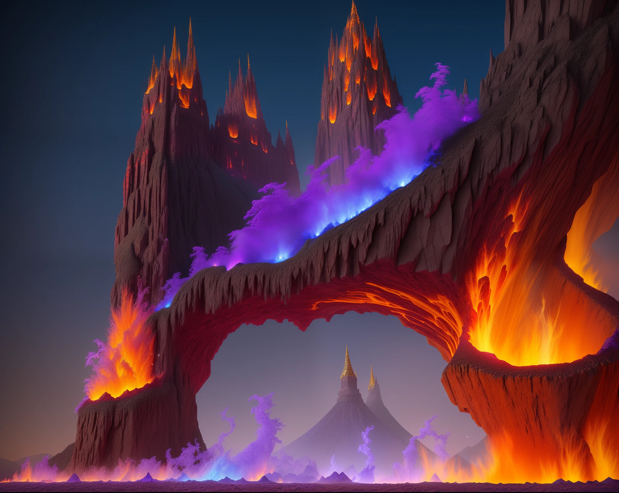 volcanoes,fire glow,blasts,molten lava,dense smoke,With purple and blue gemstones, fantasy highly detailed, with ornate jewelled, magic lightning ring, Magic crystals, beautiful detailed fantasy, hyper-high detail, a jewellery design, magic fantasy highly detailed, embedded with gemstones, stuning fantasy 3 d render, Inspired by L. A. ring, Highly detailed aesthetics, hyper-high detail