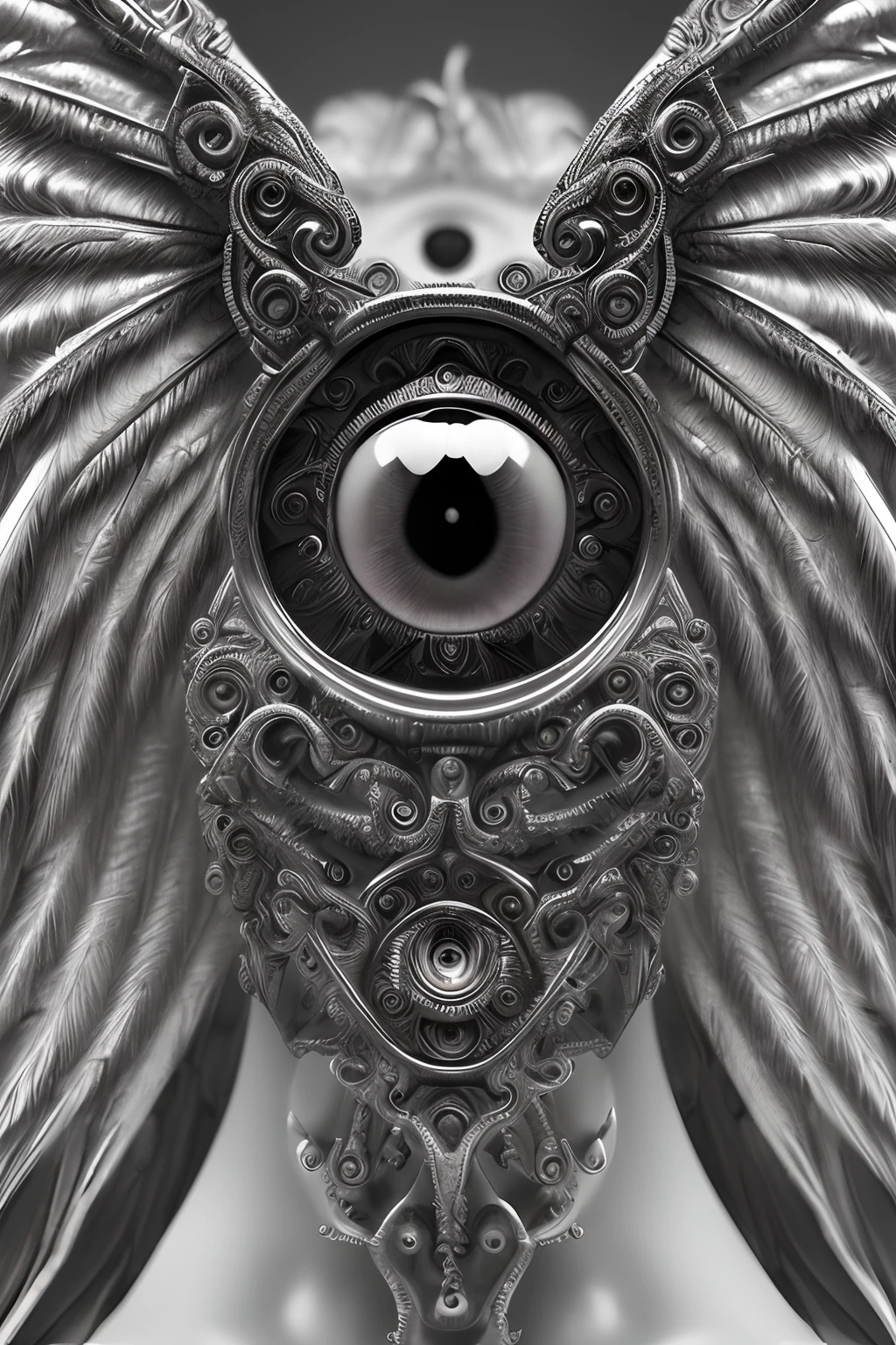 macro lens, ((one single human eyeball with angel wings, attached to the back of it)), made out of metal, cyborg, cyberpunk style, ((intricate details)), hdr, ((intricate details, hyperdetailed)), cinematic shot, vignette, PERFECT (((gorgeous FACE))), highly detailed, INTRICATE