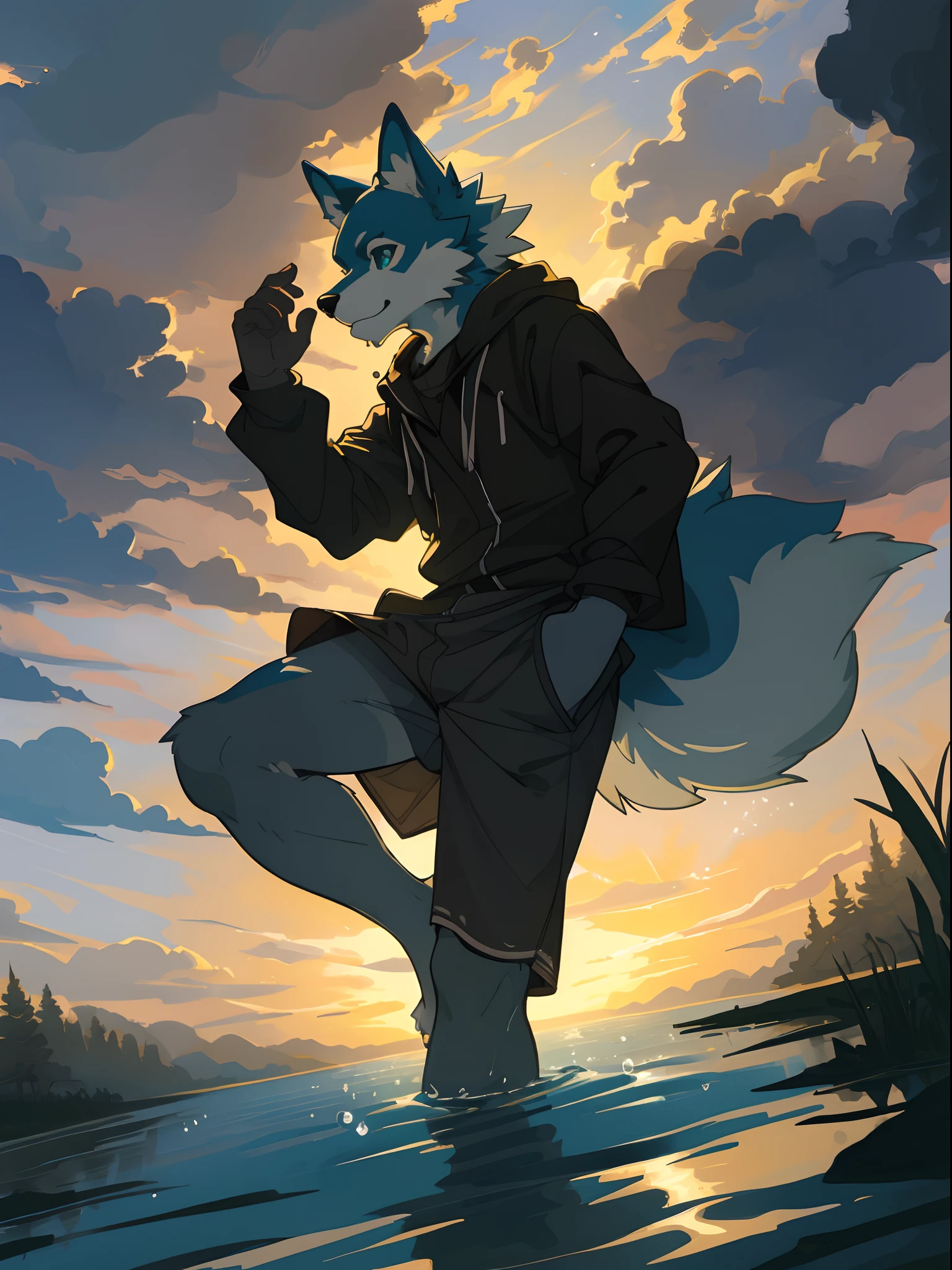 Solo, male, sitting in lake, bulge, by bigcozyorca, by goonie-san, by bebebebebe, by spikedmauler, above viewer, alaskan malamute, fluffy fur, bushy tail, buff, wearing boxers briefs, steam, panting, sexy expression, hard cock, boner, throbbing boner under underwear, cock, throbbing movement around cock, looking down at viewer, close up, cock detailed outline, on top of viewer, boner outline under underwear, callor, leather dog callor around neck