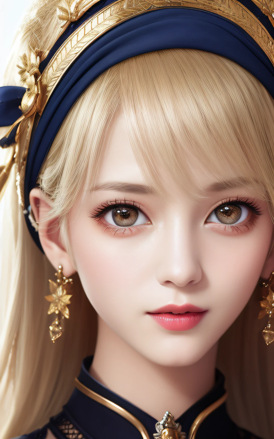 animesque、anime styled、ssmile、portraitures、Beautifully moisturized amber eyes like clear glass、Beautiful blonde hair without hair ornaments, extremely detailed eye and face, Beautiful detailed eyes, huge filesize, ultra-detailliert, hight resolution, ighly detailed, top-quality, masterpiece, illustratio, ighly detailed, nffsw, unification, 8k wallpaper, splendid, finely detail, 32Year old girl