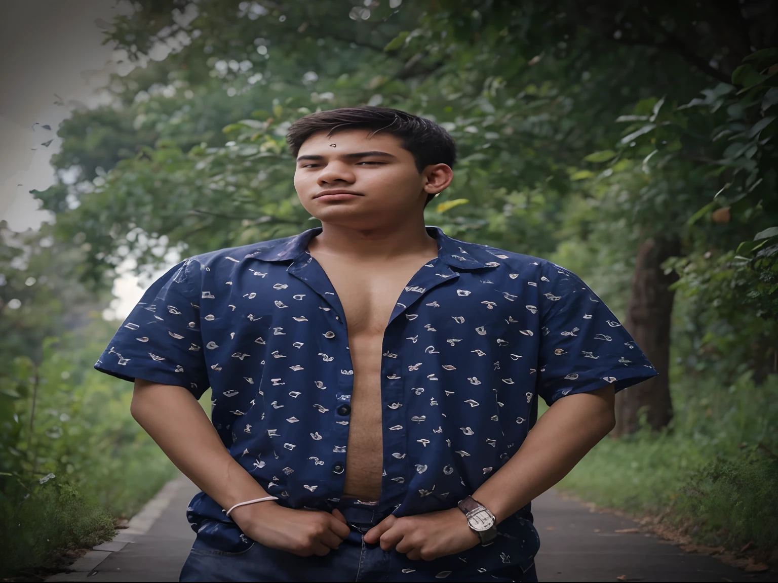 Boy with smooth face and body bular background