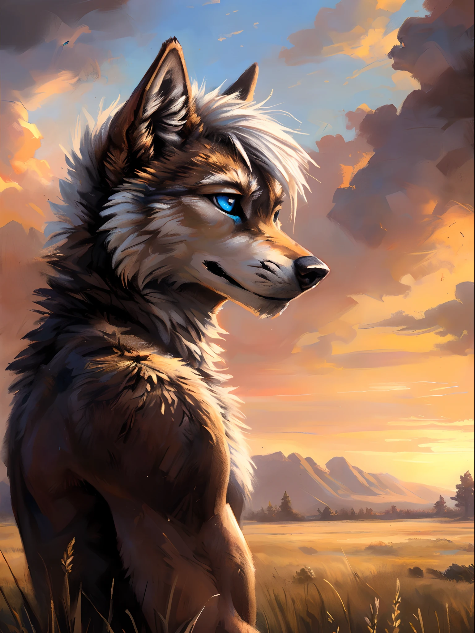 ((Solo)), male people, anthro wolf, (Multi-colored fur, White-brown:1.3，White tail pointed), ((Wolf face, White hair, Big eyes, White eyelids, Blue pupil, Slim:1.2) (Tough, Calm expression:1.2)), Abs, Slim, pinging)), (Correct anatomy), Naked all over the body,A big tail，Feet，(Realistic fur, Detailed fur texture, labeled:1.3)), (Natural lighting), Photorealistic, Hyperrealistic, ultradetailed, by Kenket，Endless grasslands，No artifacts