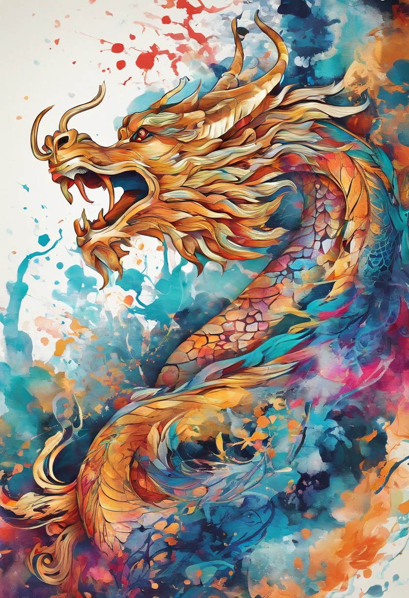 In the world of watercolor，The dragon's graceful posture shows its brilliance and color，Its body is curved and fluid，Every line drawn exudes vitality，Abstract faucet，Artistic dragon body lines，The soft texture of watercolor，The rendering of color makes the whole picture full of movement，（（s fractal art）），（（tmasterpiece，best qualtiy，extremely detaile，超高分辨率，detailedbackground）），（（（abstract backgrounds））），（（a color）），blossoms，Every drop of ink blends with the pigment，It's all the collision and release of the artist's soul。