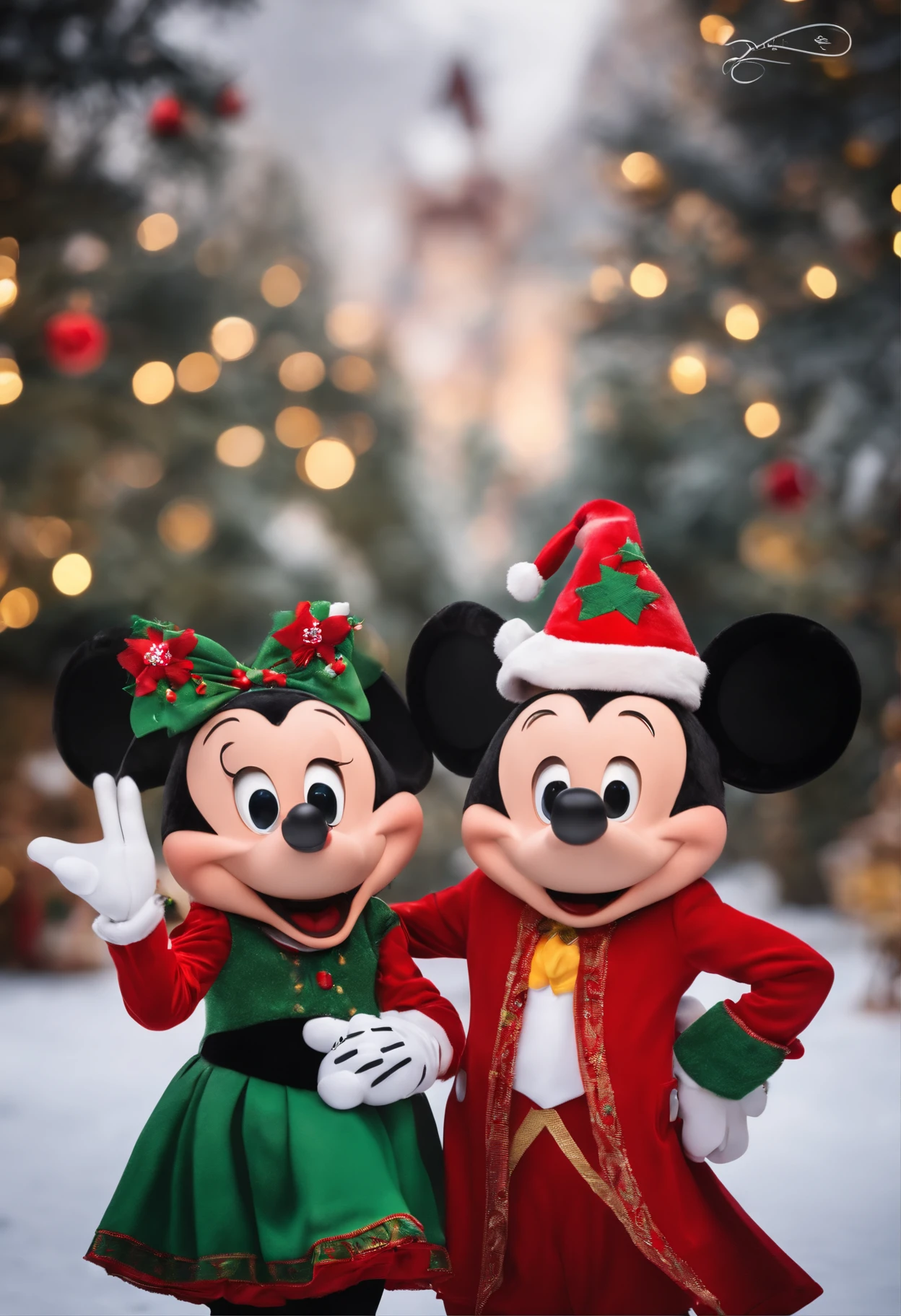 Make a boy with mickey and minnie
They're at a Christmas photo shoot
Disney cartoon type
They are being photographed dressed in Christmas-themed outfits, And they're super happy
Pixar, ....3d, Disney