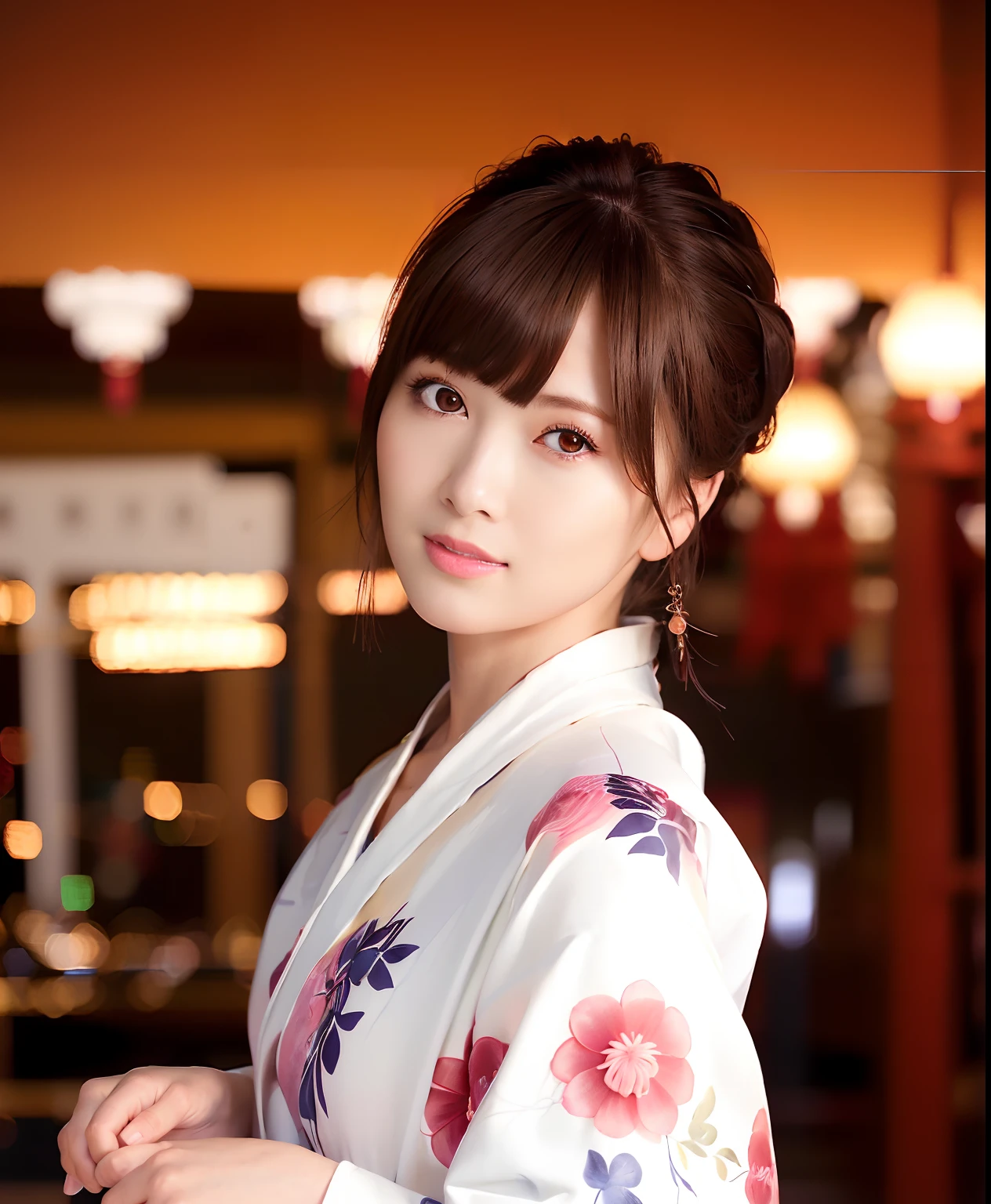 best quality, photorealistic, 8k, high res, 1girl, woman, (skindentation), (professional lighting),  (kimono:1.74), gorgeous, (1girl eyes looking at viewer:1.54), ((looking at viewer:1.6)), (looking at the camera), photorealistic, (bokeh), (dynamic pose:1.2), masterpiece, intricate, realistic, sharp focus, award-winning photograph,smile